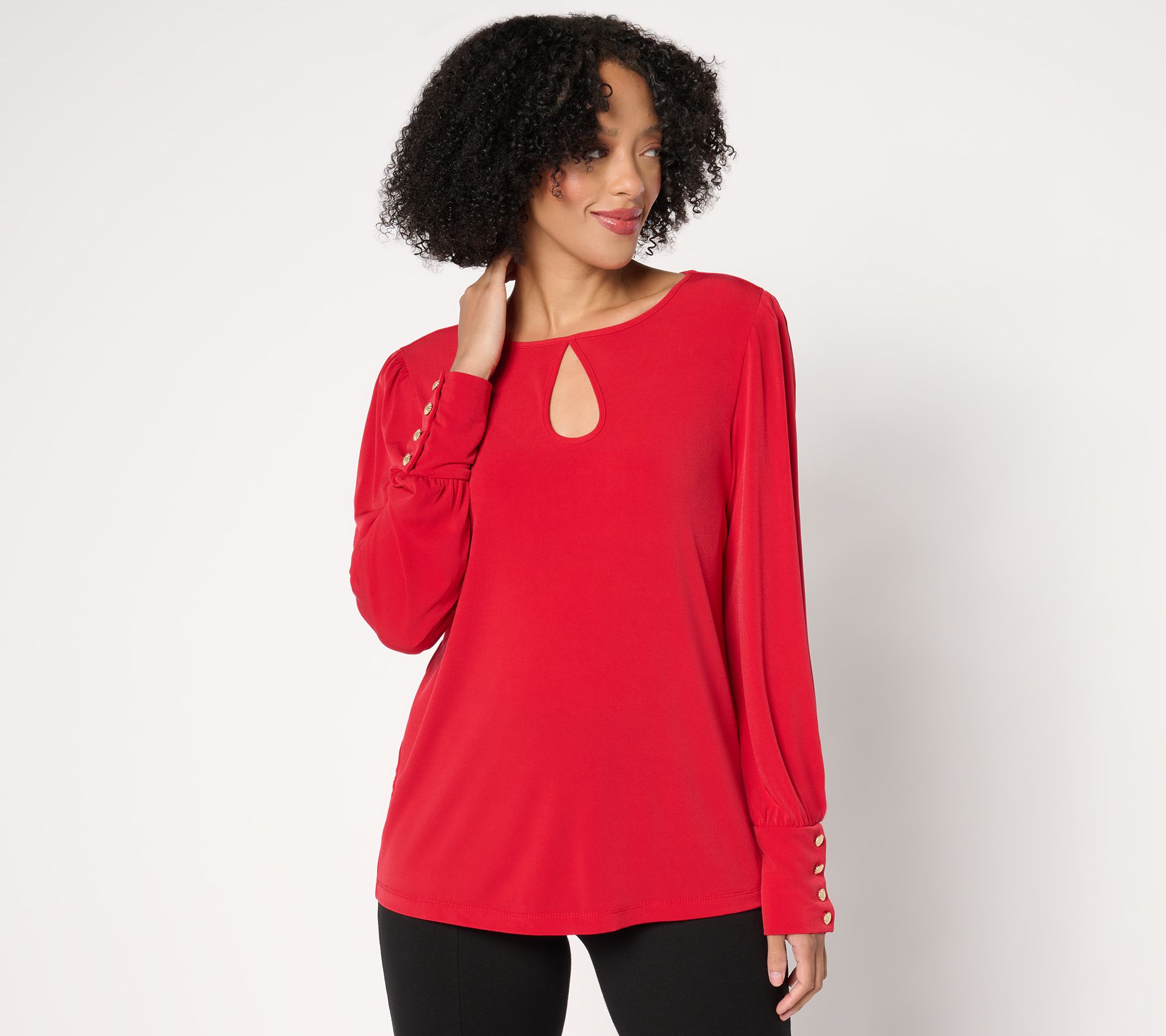 "As Is" Susan Graver Liquid Knit Long Sleeve Top with Keyhole Detail