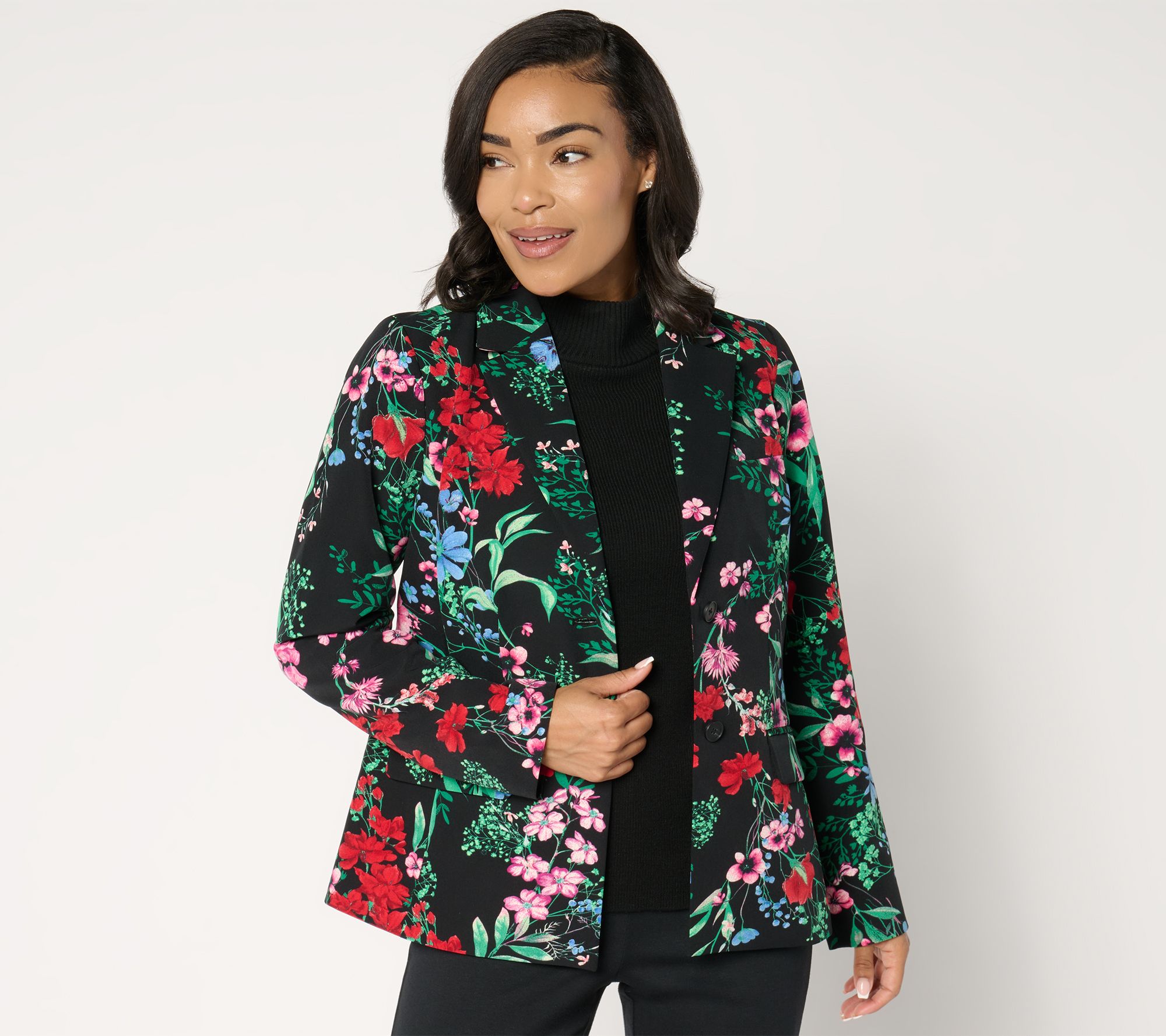 "As Is" Joan Rivers Printed Floral Stretch Twill Blazer
