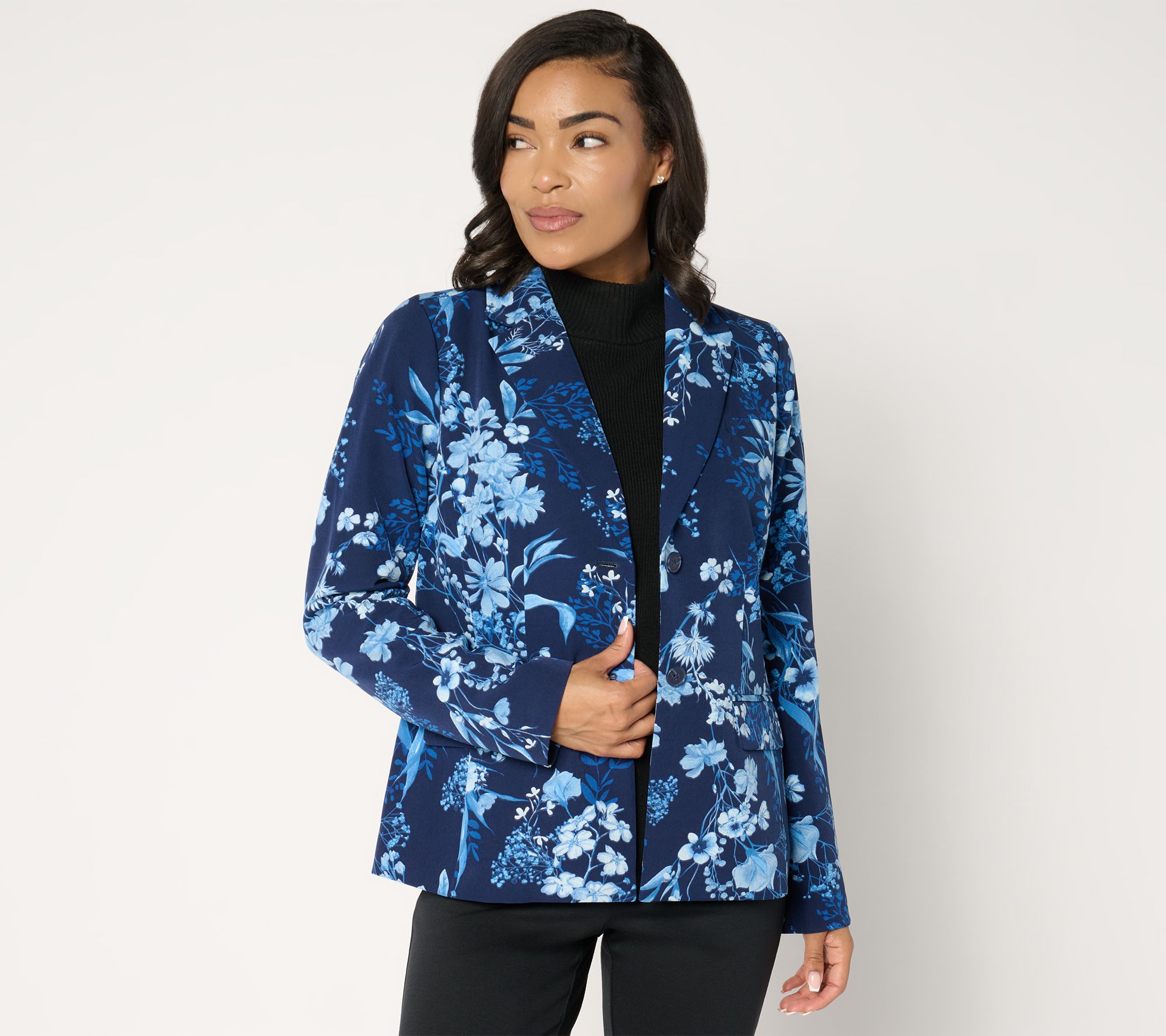 "As Is" Joan Rivers Printed Floral Stretch Twill Blazer