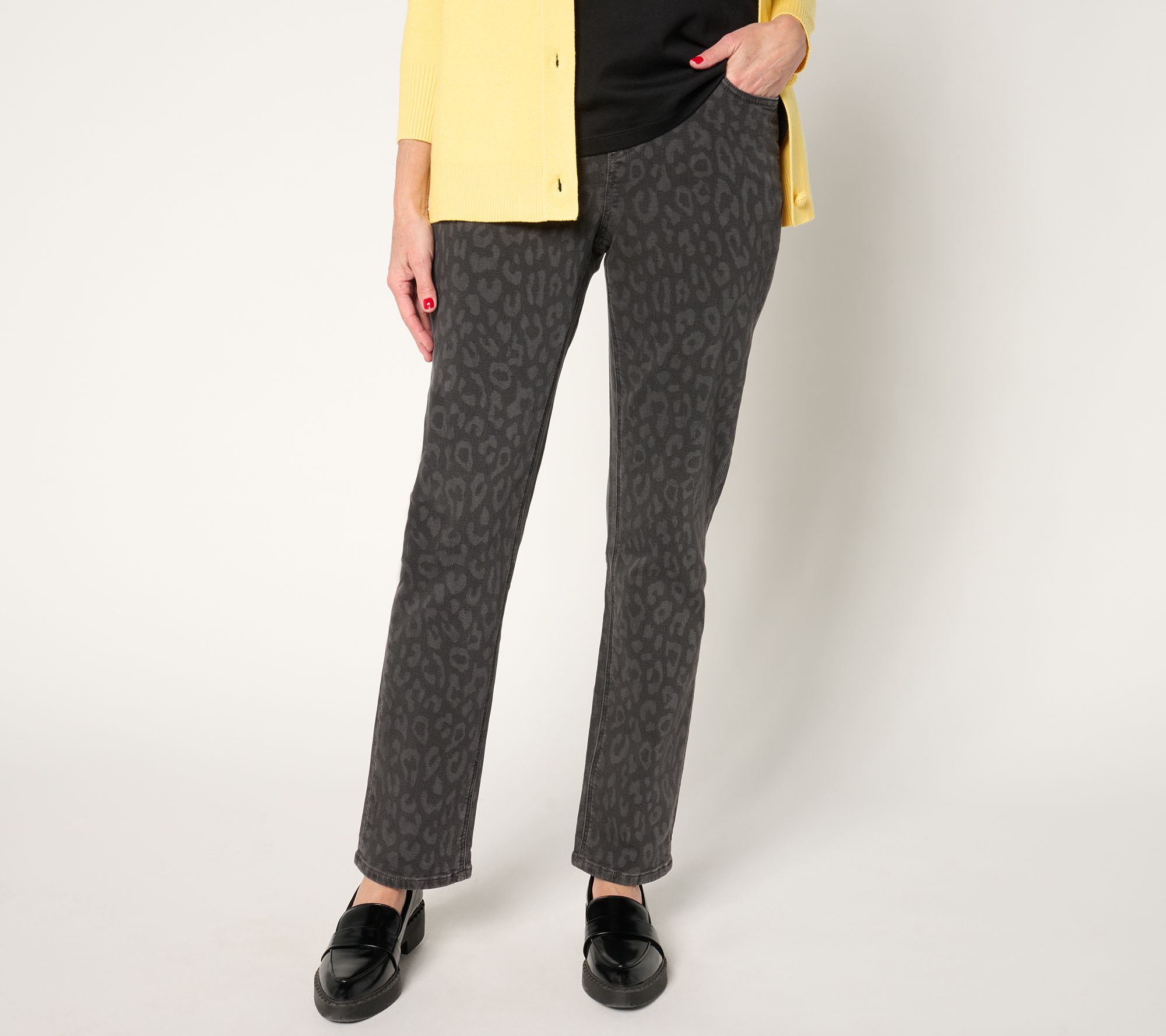 "As Is" Denim & Co. Petite Comfy Knit Straight Leg Pull On Jean