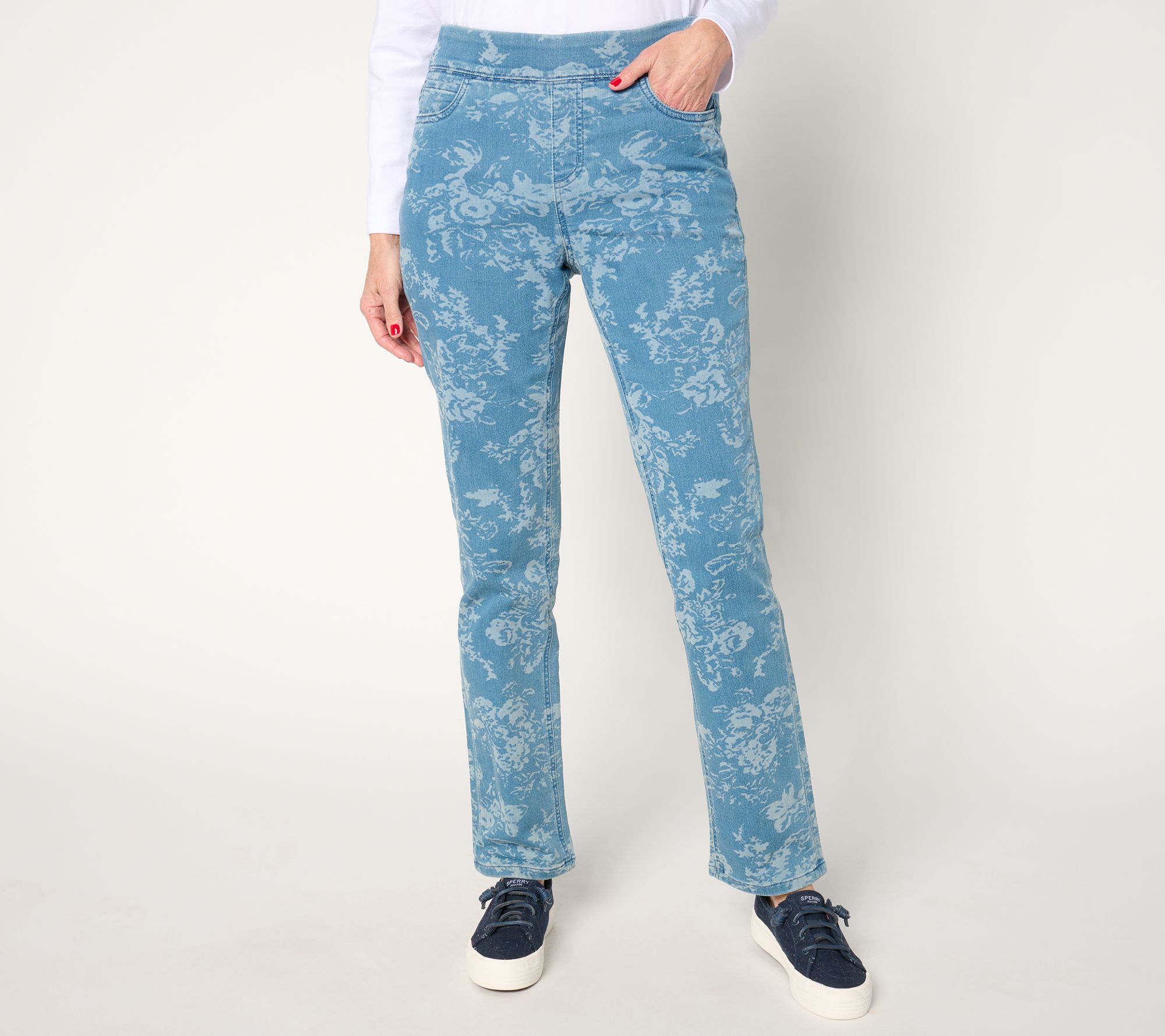 "As Is" Denim & Co. Petite Comfy Knit Straight Leg Pull On Jean