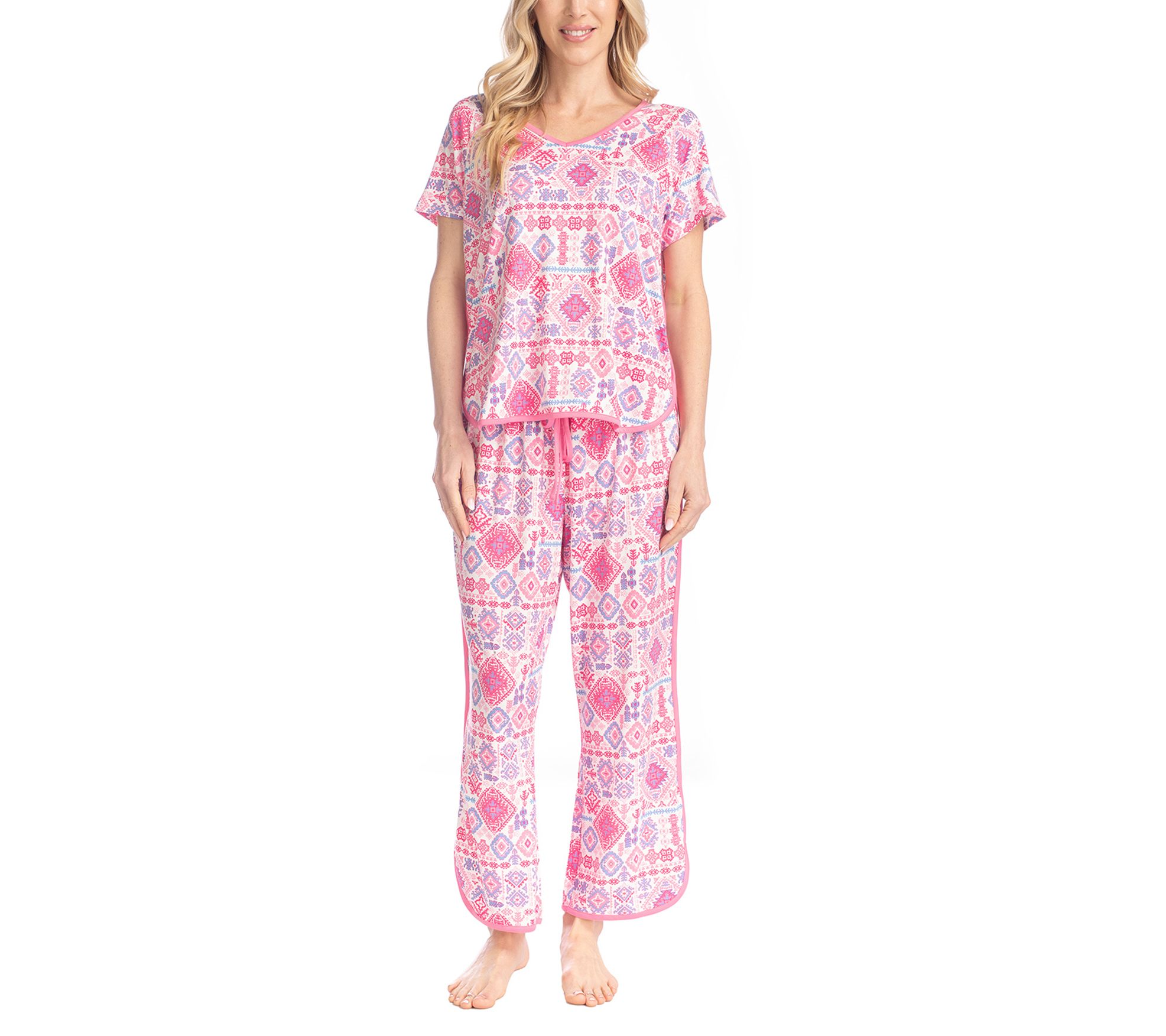 MUK LUKS Fun in the Sun Cloud Knit Tee & Cropped Pants Set