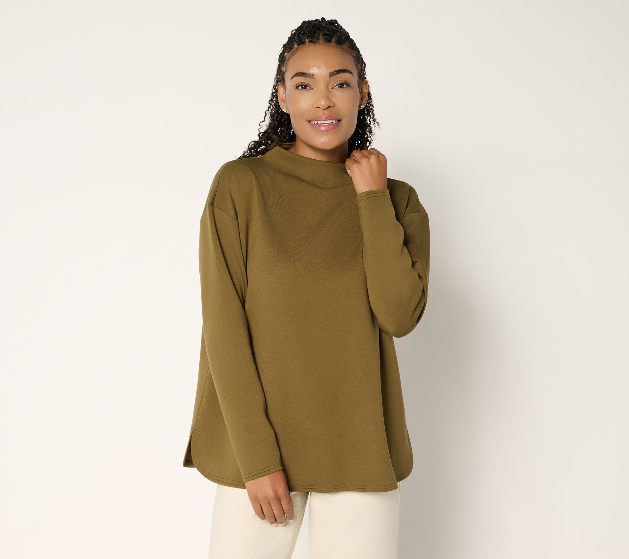 Martha Stewart Signature Comfort Stretch Modern Funnel Neck Top