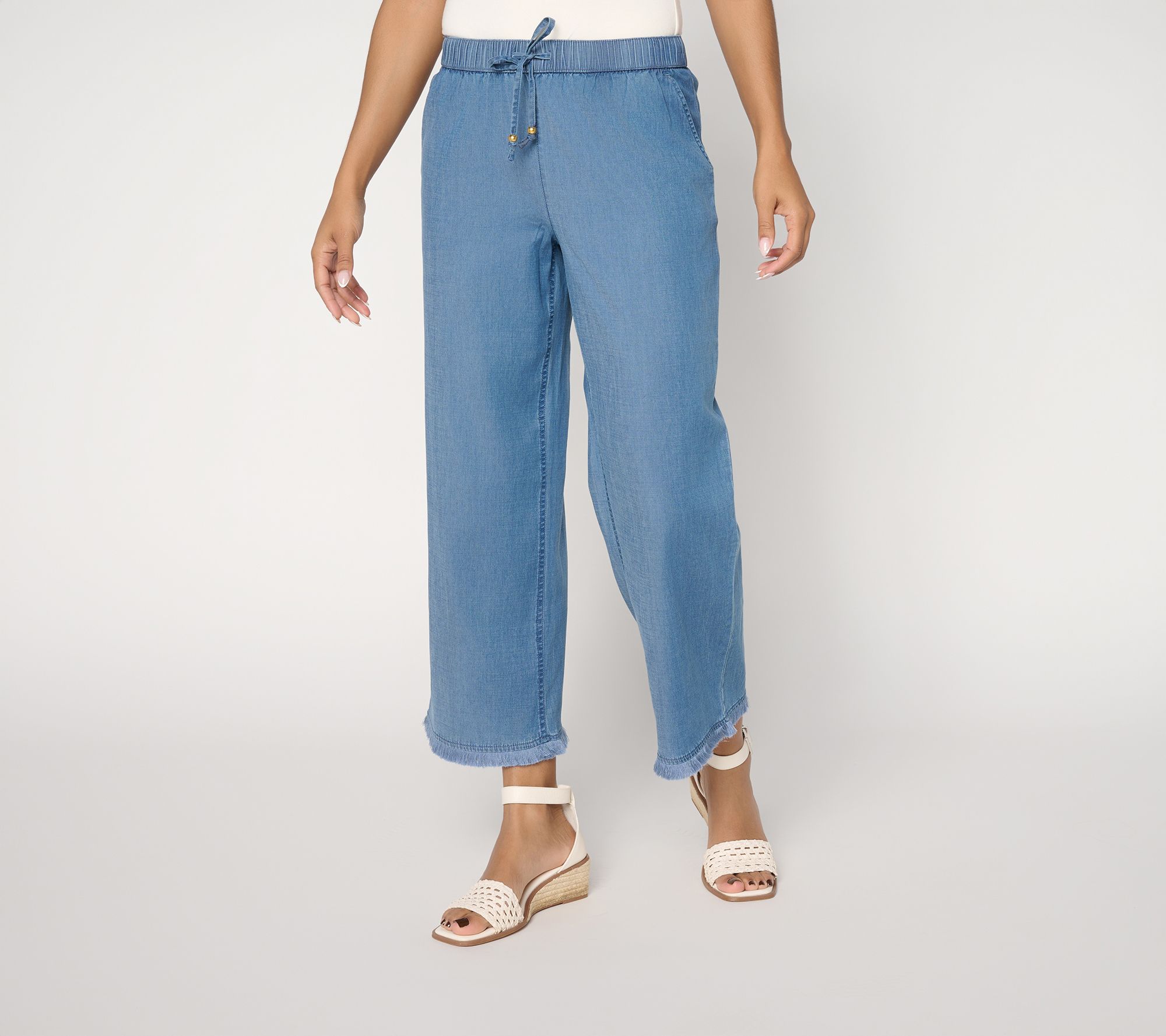  Susan Graver Stretch Chambray Embroidered Pants - A708982
