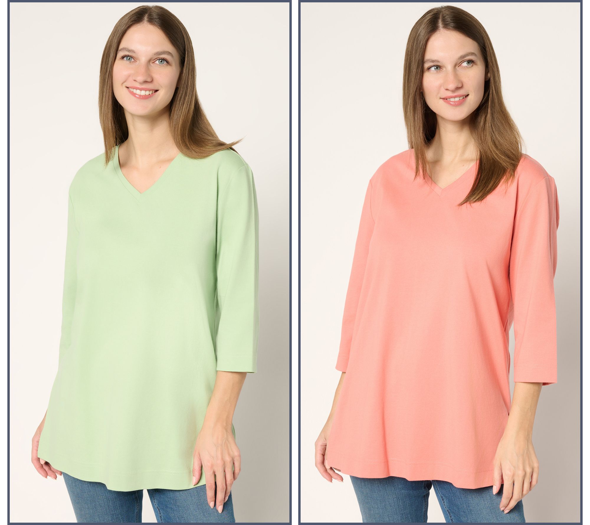 "As Is" Denim & Co. Essentials Regular Cotton Jersey 2-Pack Tunic