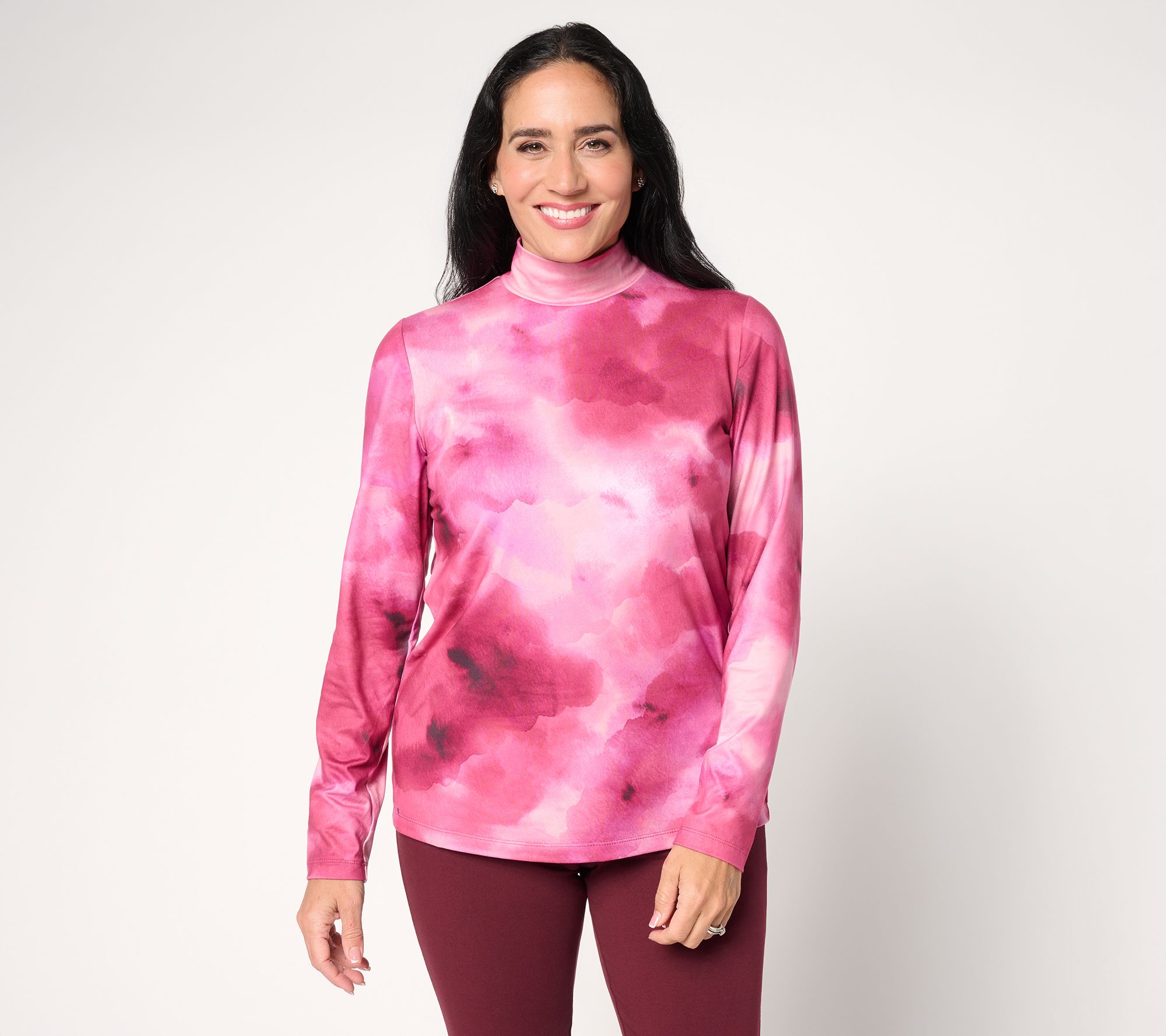 Susan Graver Printed Brushed Liquid Knit Mock Neck Top