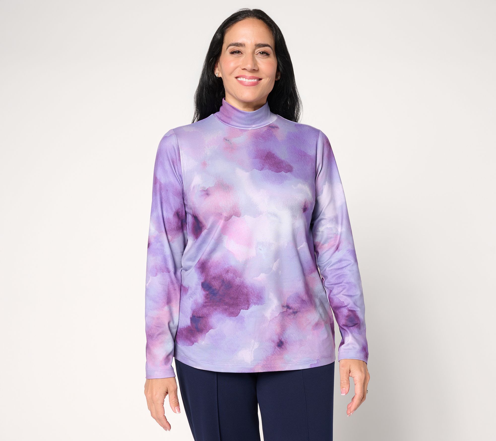 Susan Graver Printed Brushed Liquid Knit Mock Neck Top