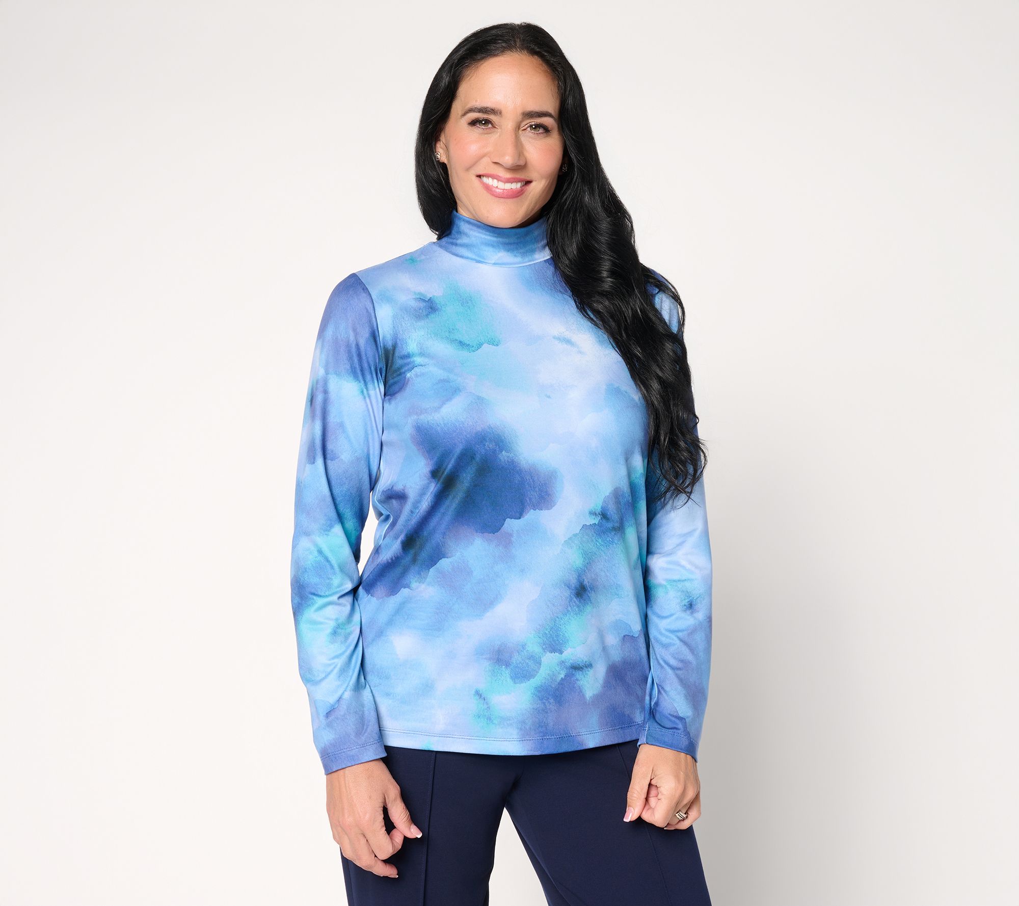 Susan Graver Printed Brushed Liquid Knit Mock Neck Top