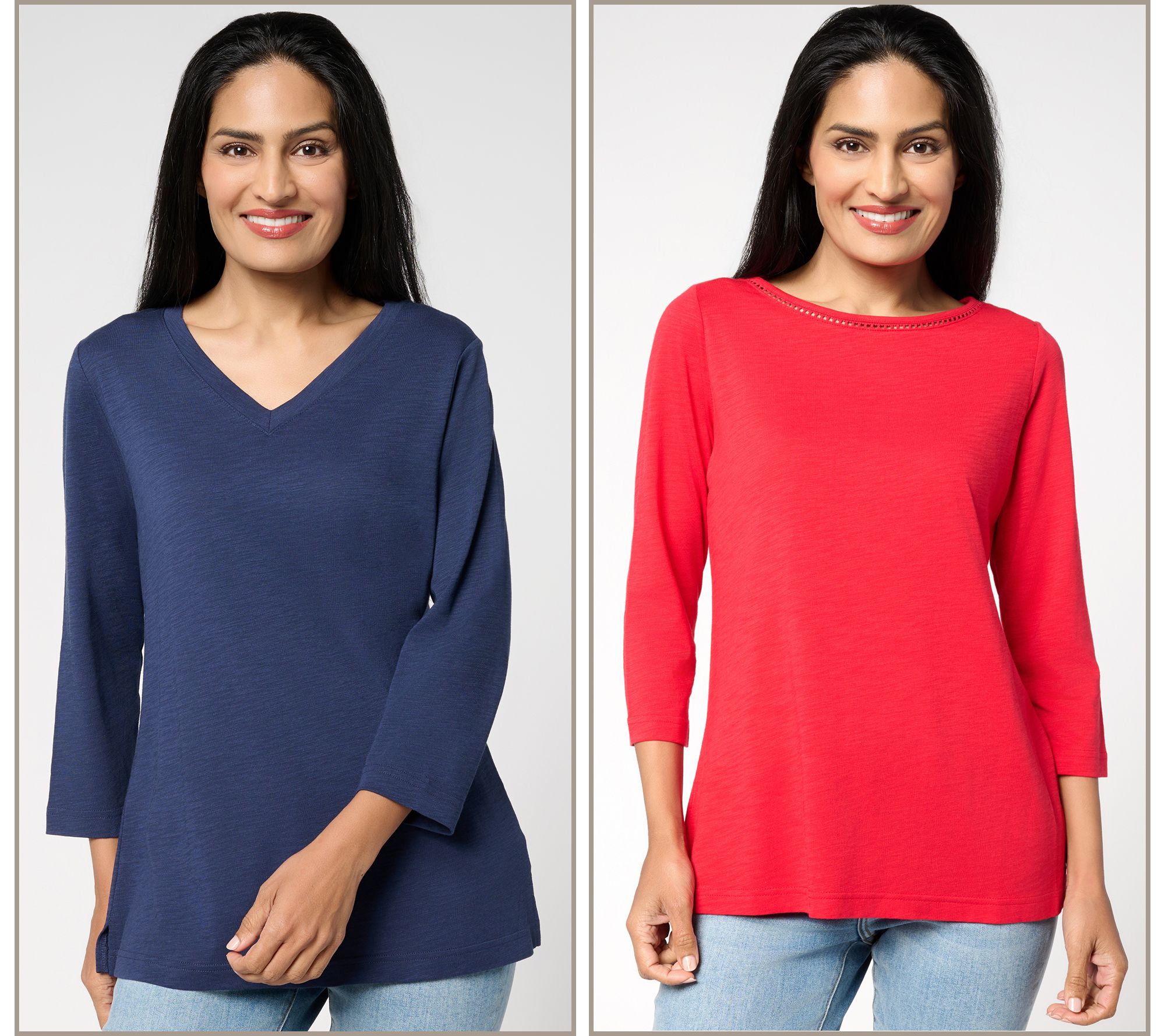 "As Is" Belle by Kim Gravel Set of 2 3/4 Sleeve Slub Knit Tops