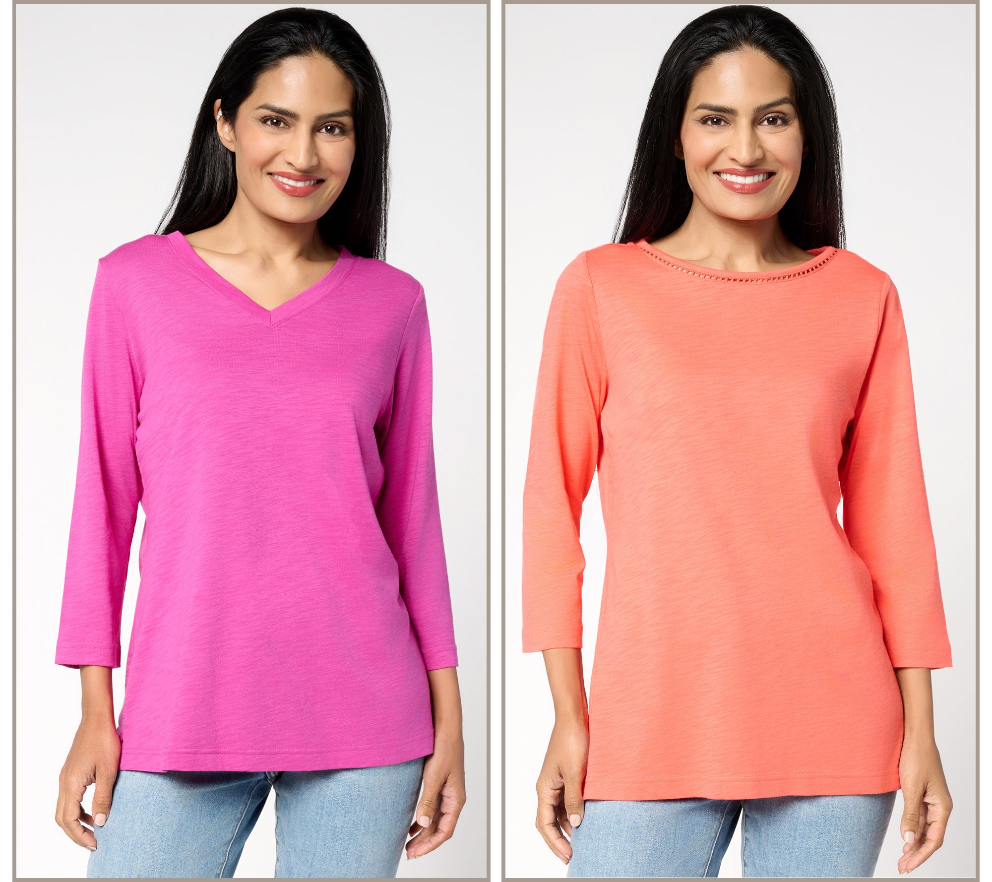 "As Is" Belle by Kim Gravel Set of 2 3/4 Sleeve Slub Knit Tops