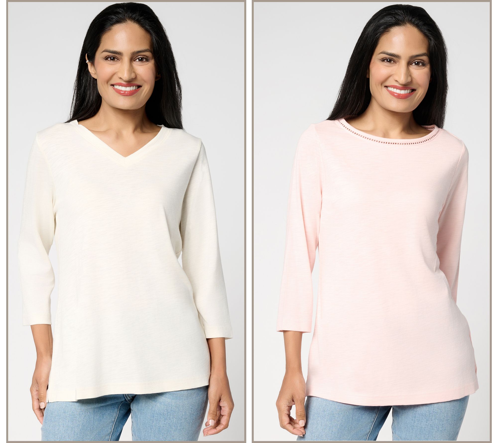 "As Is" Belle by Kim Gravel Set of 2 3/4 Sleeve Slub Knit Tops