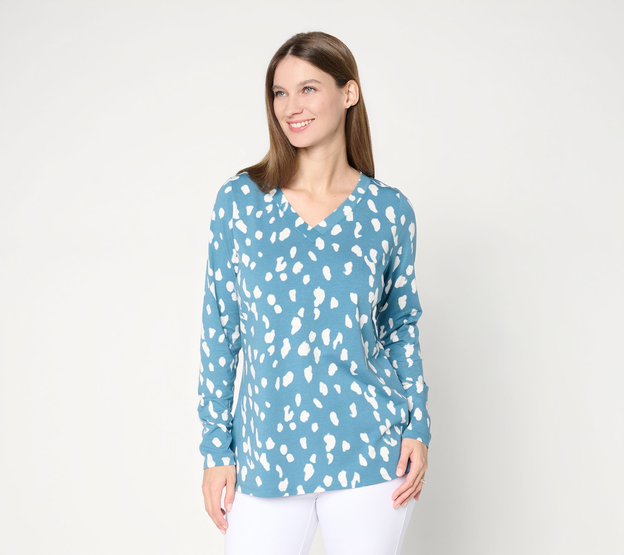 Belle by Kim Gravel TripleLuxe Knit Splatter Dots V-Neck Top - QVC.com