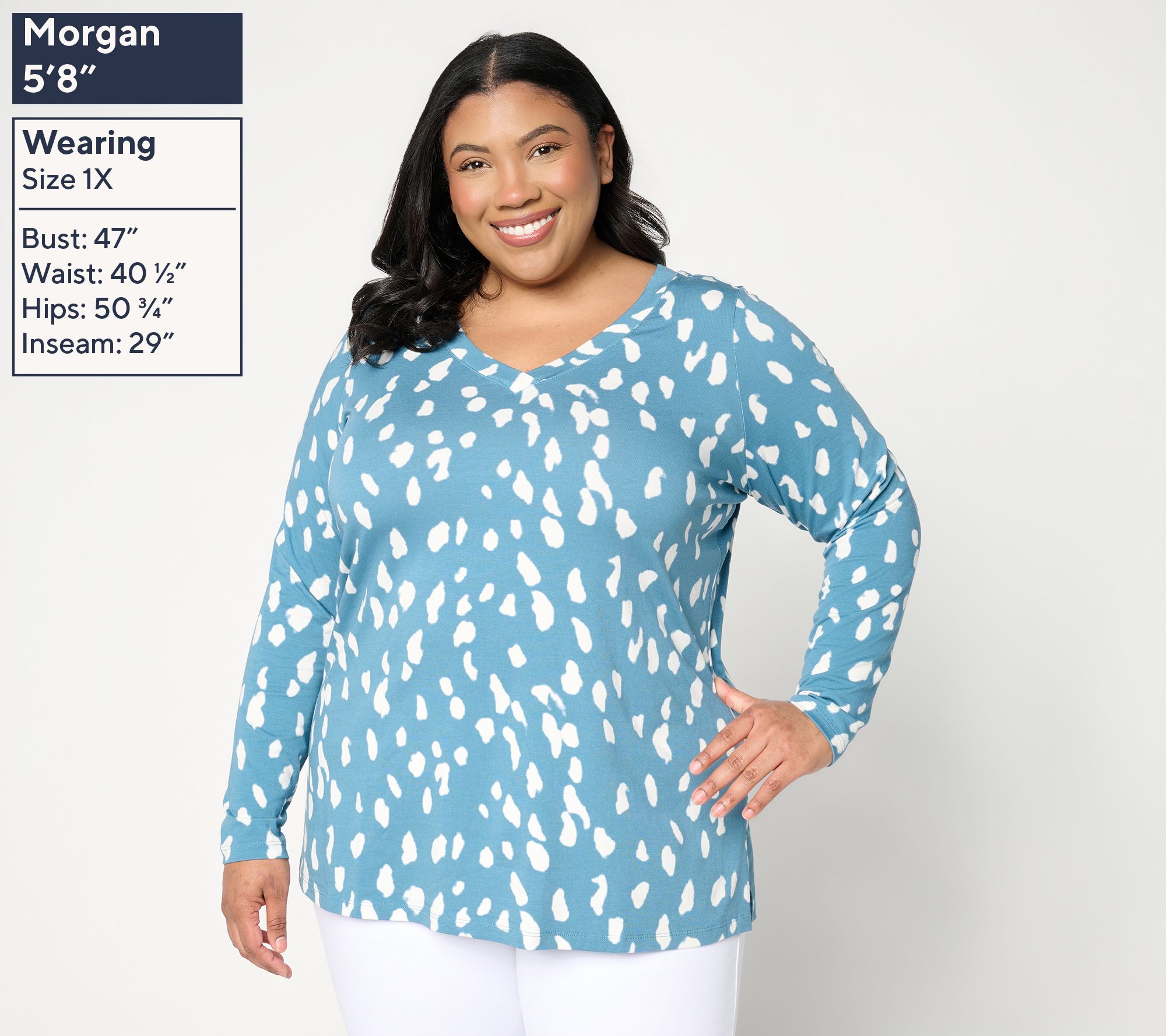 Belle by Kim Gravel TripleLuxe Knit Splatter Dots V-Neck Top - QVC.com