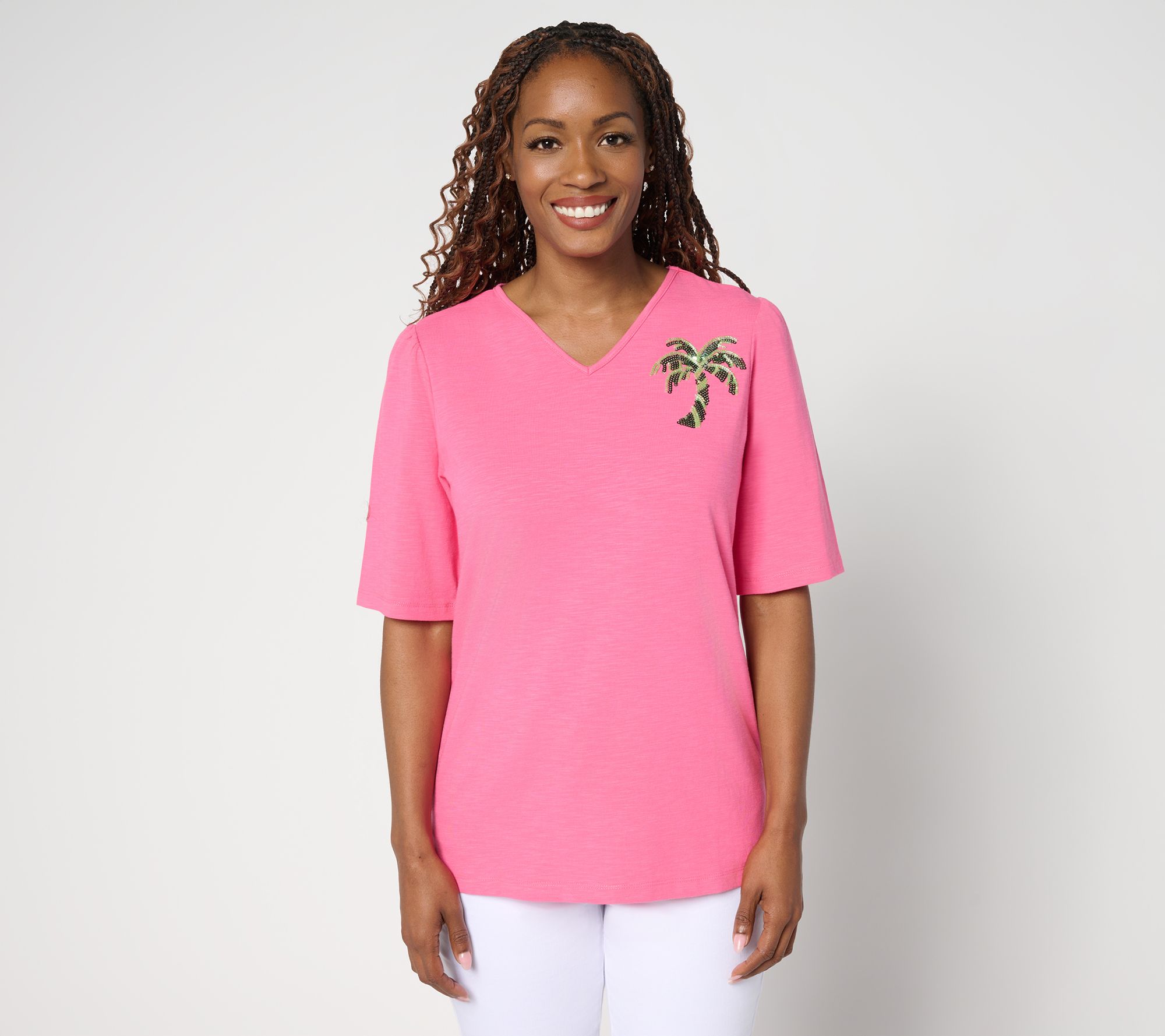 "As Is" Quacker Factory Palmetto Embellished Puff Elbow Slv