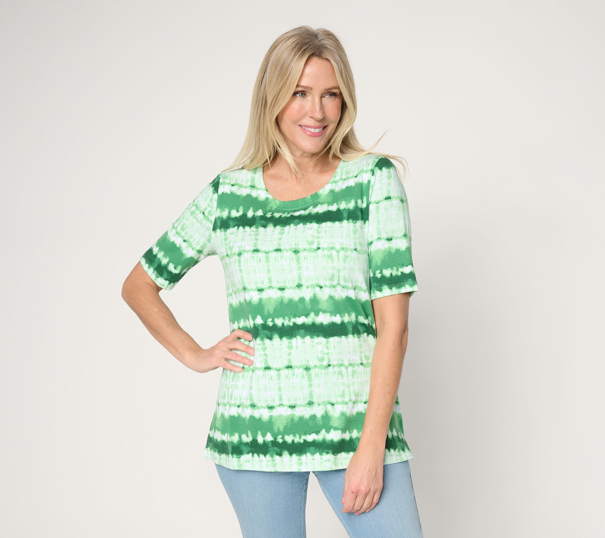 Denim & Co. Printed Favorite Jersey Elbow Sleeve Scoop Neck Top