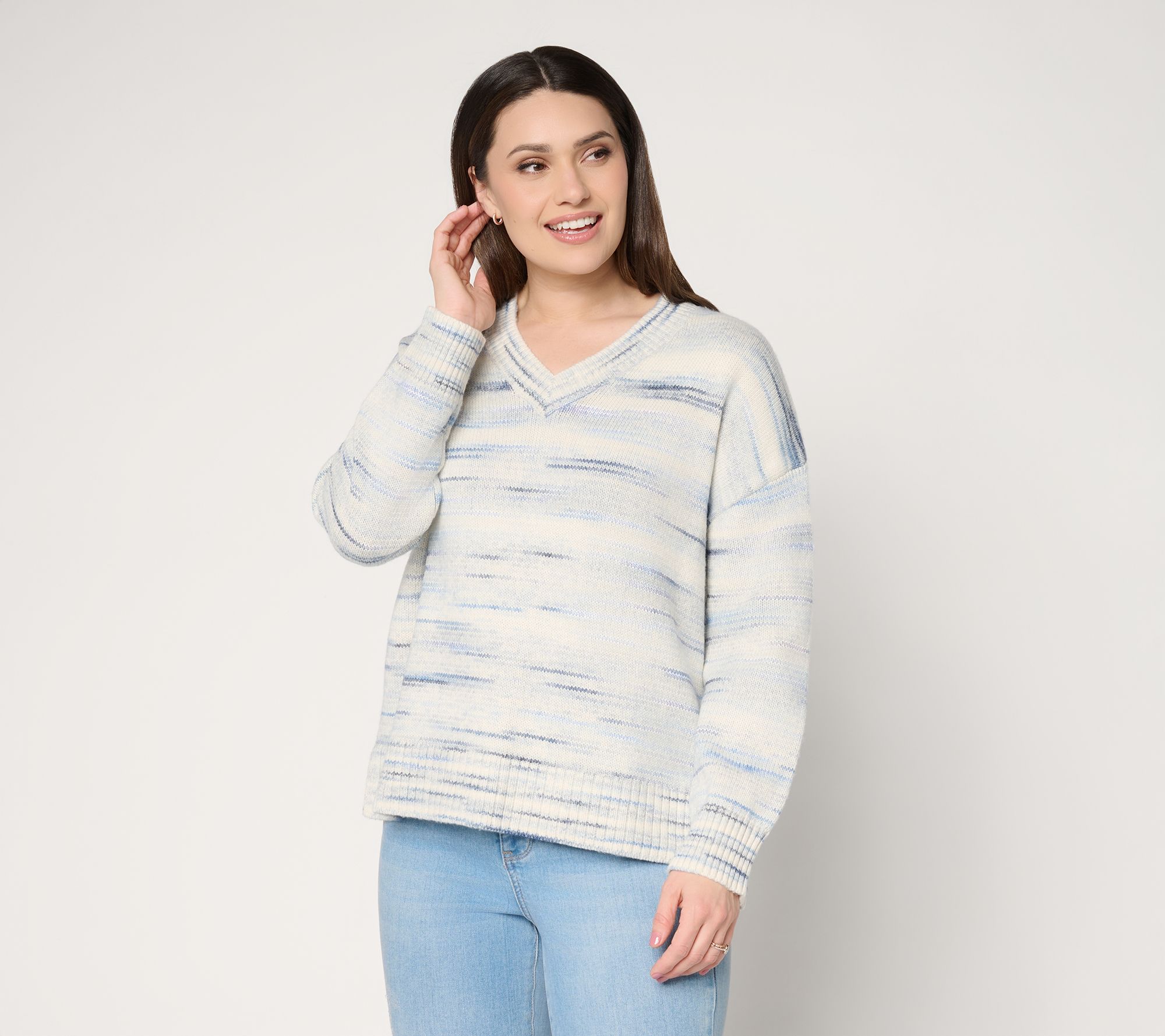  Me by Jennie Garth Space Dyed Long Sleeve V-Neck Sweater