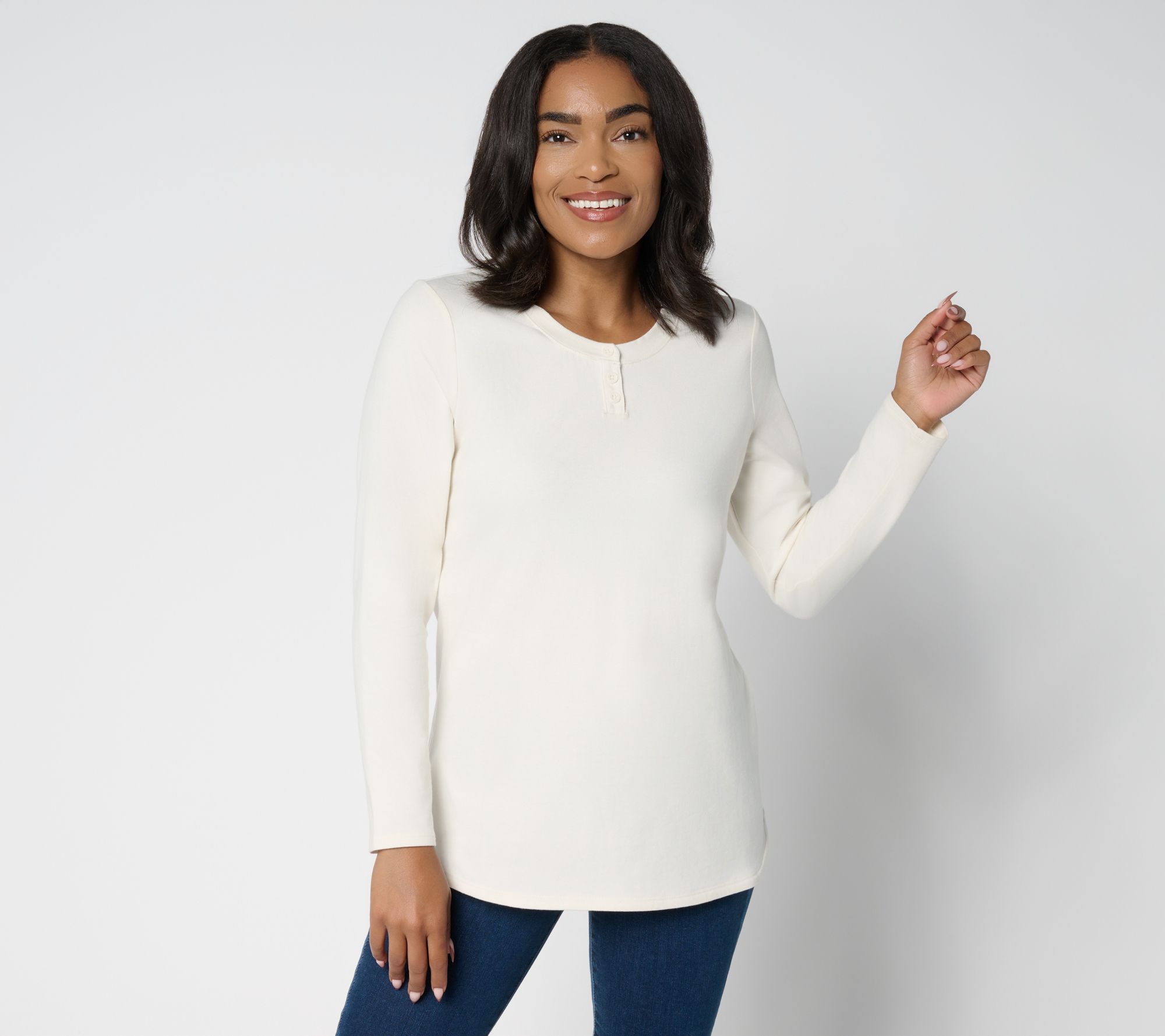 "As Is" Denim & Co. Essentials Reg Perfect Jersey Henley Tunic