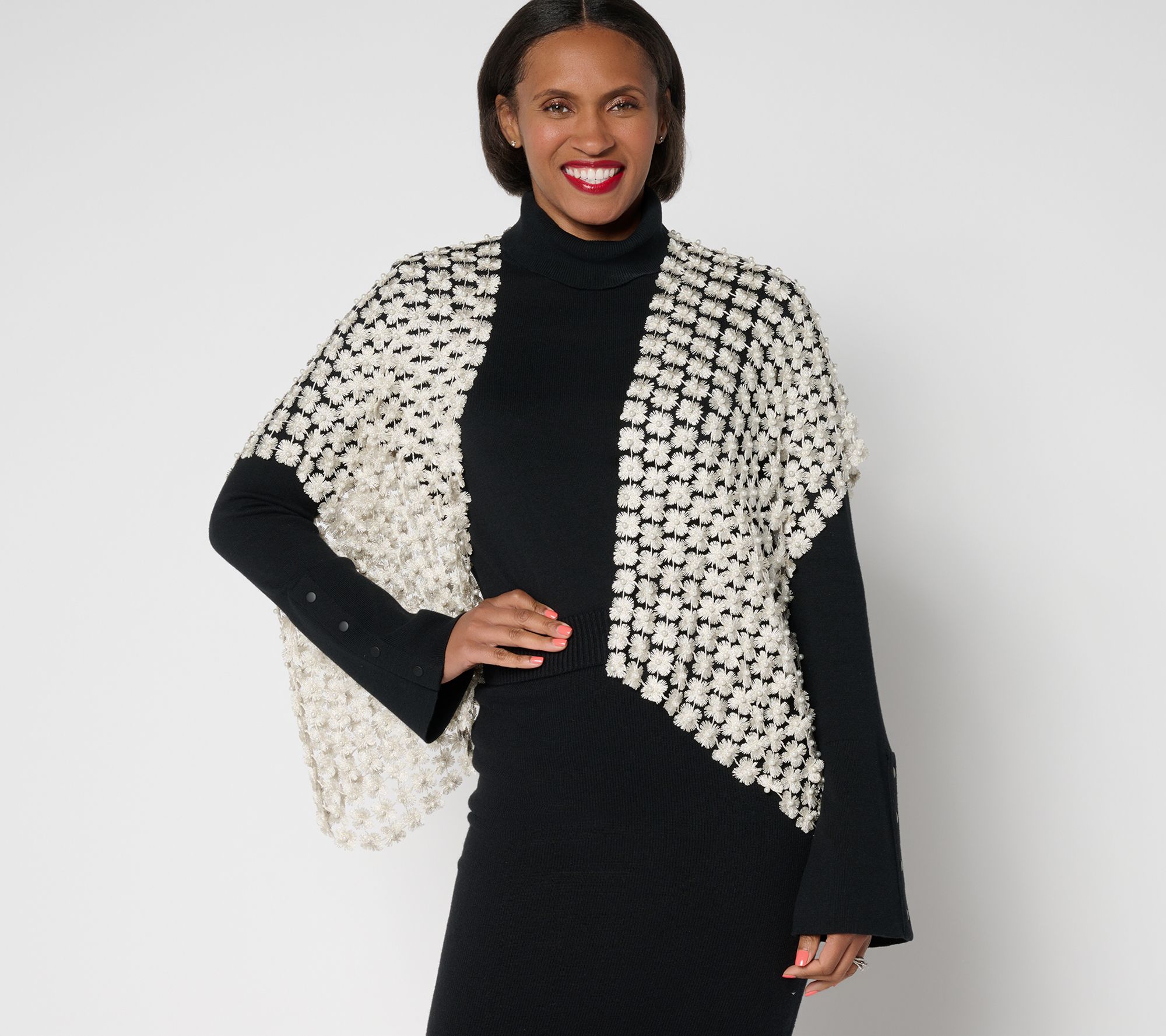 "As Is" GRAVER Susan Graver Novelty Pearl Bead Embellish Shrug