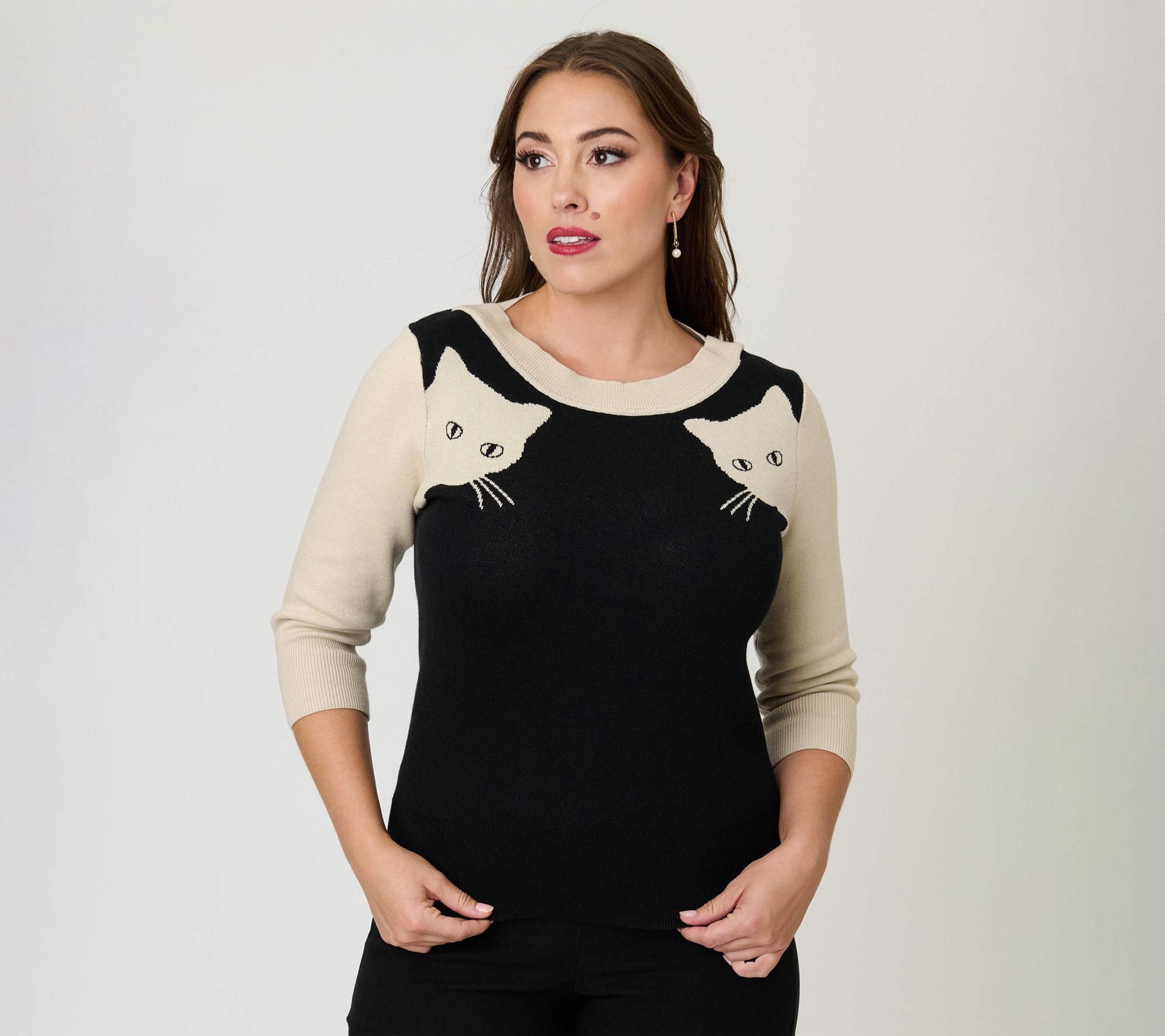 Unique Vintage Black & White Cat Sleeve Minou Sweater