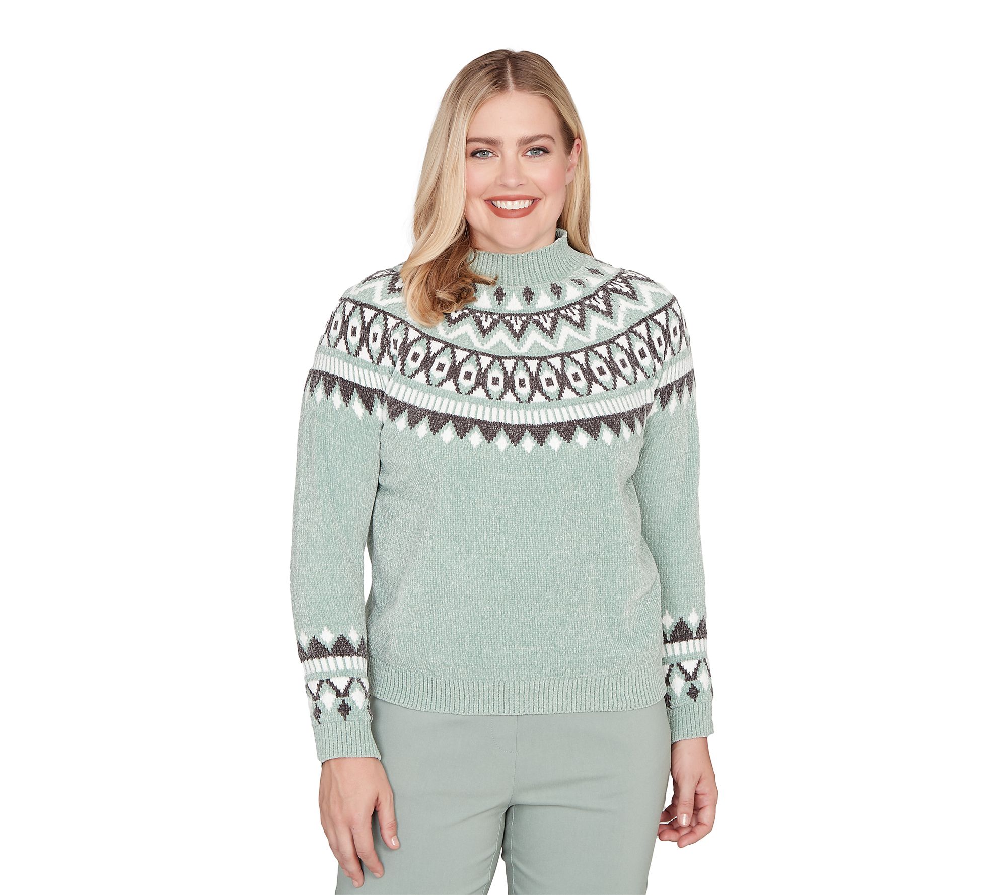 Alfred Dunner Petite Fair Isle Pattern ChenilleSweater