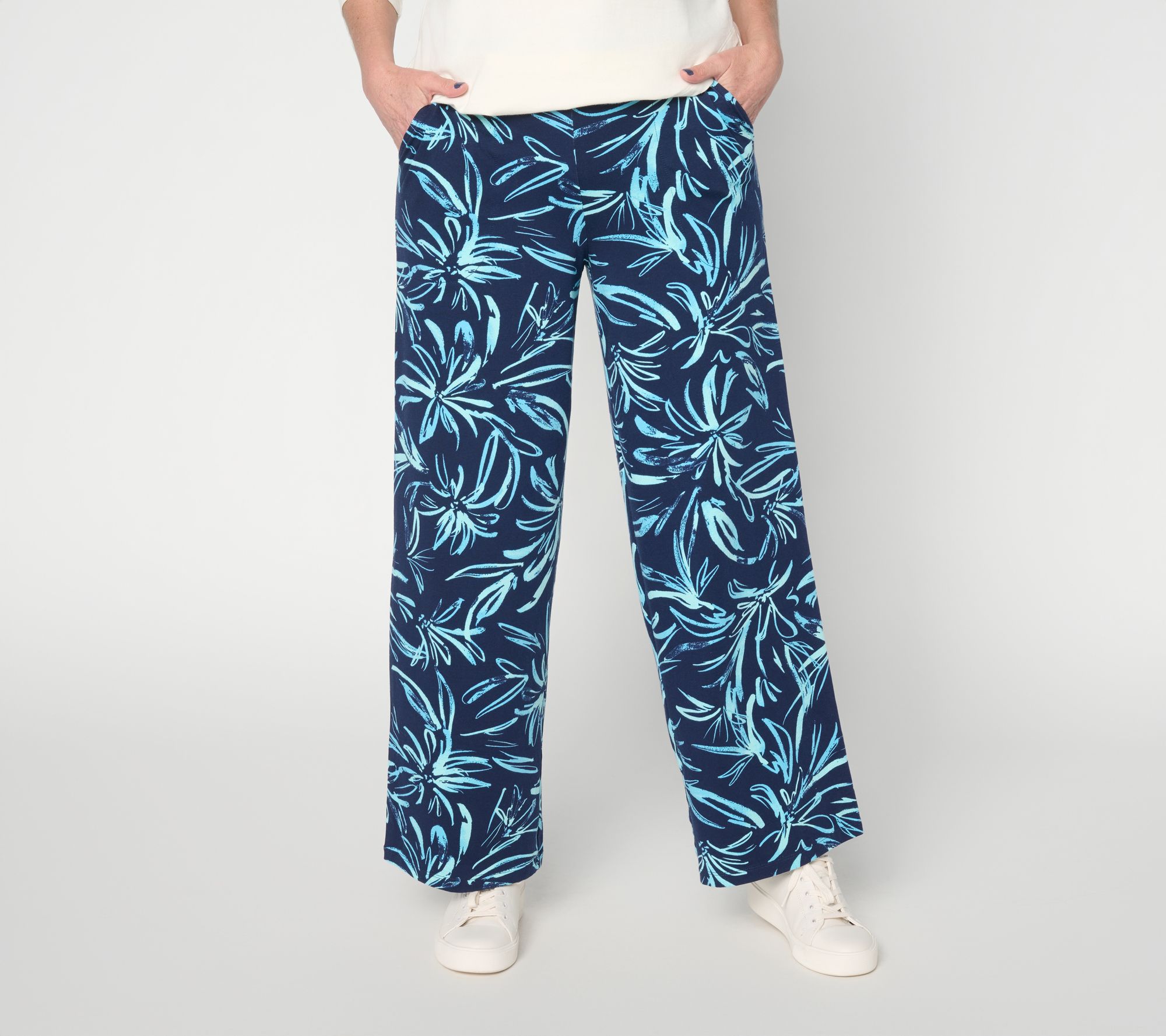 Denim & Co. Beach Jersey Regular Print or Solid Wide Leg Pants