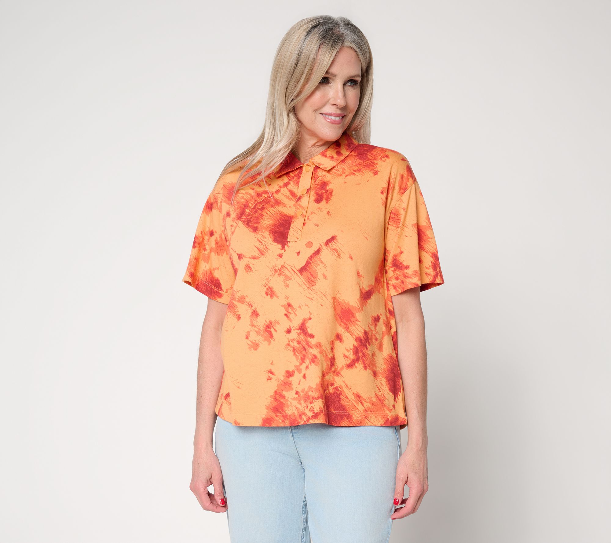 LOGO by Lori Goldstein Printed Dye Effect Polo Top