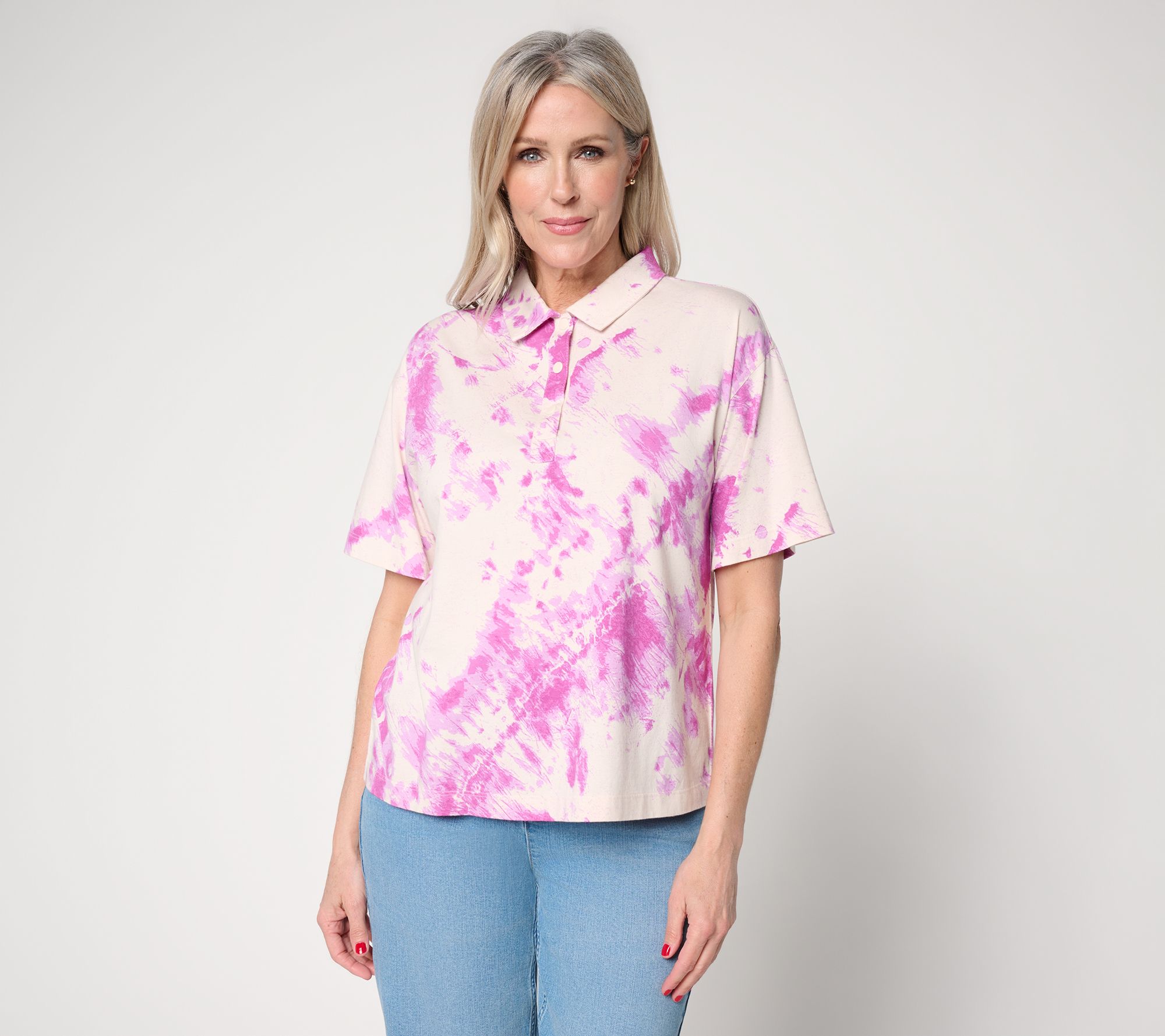 LOGO by Lori Goldstein Printed Dye Effect Polo Top
