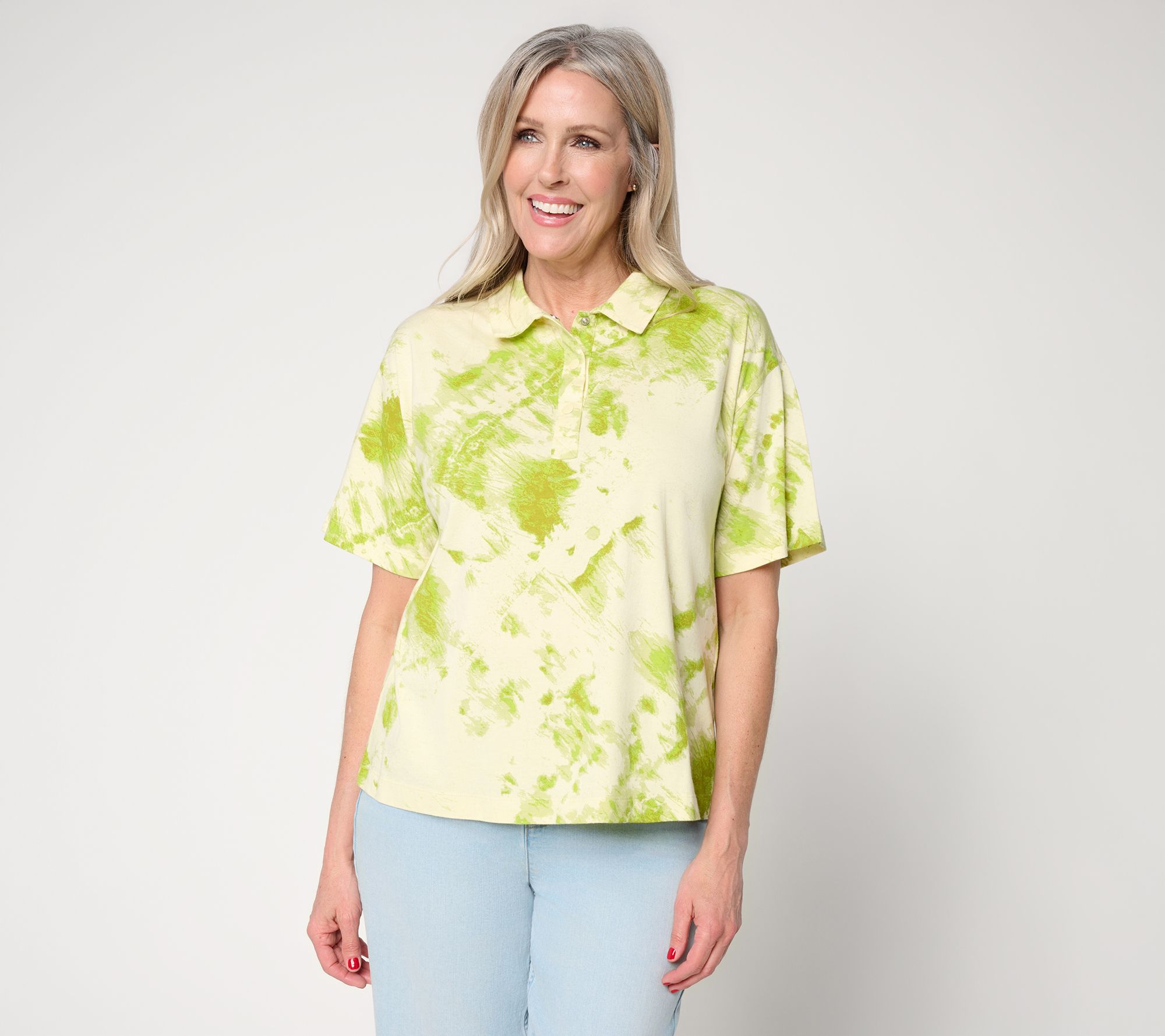 LOGO by Lori Goldstein Printed Dye Effect Polo Top
