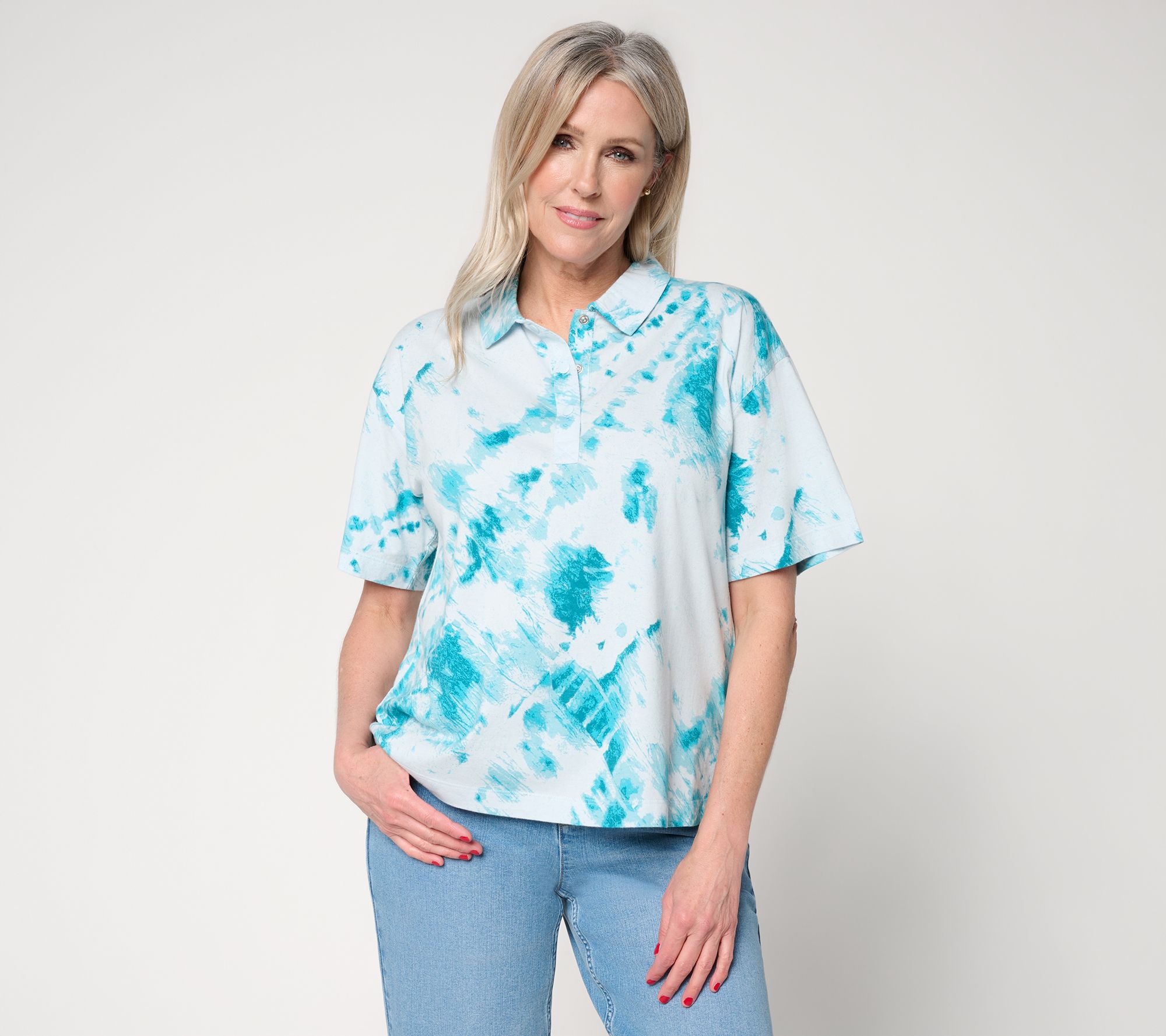 LOGO by Lori Goldstein Printed Dye Effect Polo Top