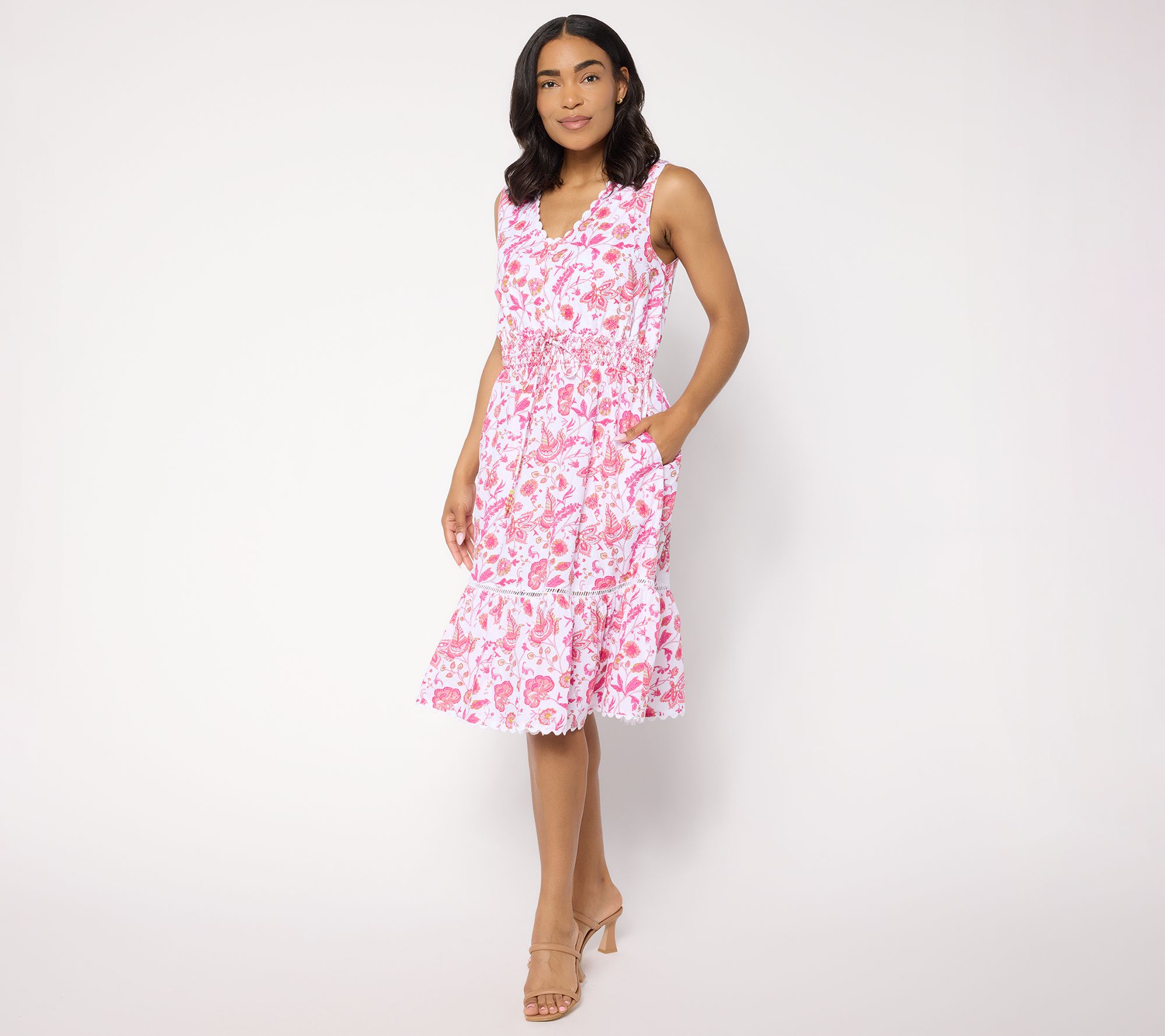 Susan Graver Petite Printed Swiss Dot Tank Midi Dress