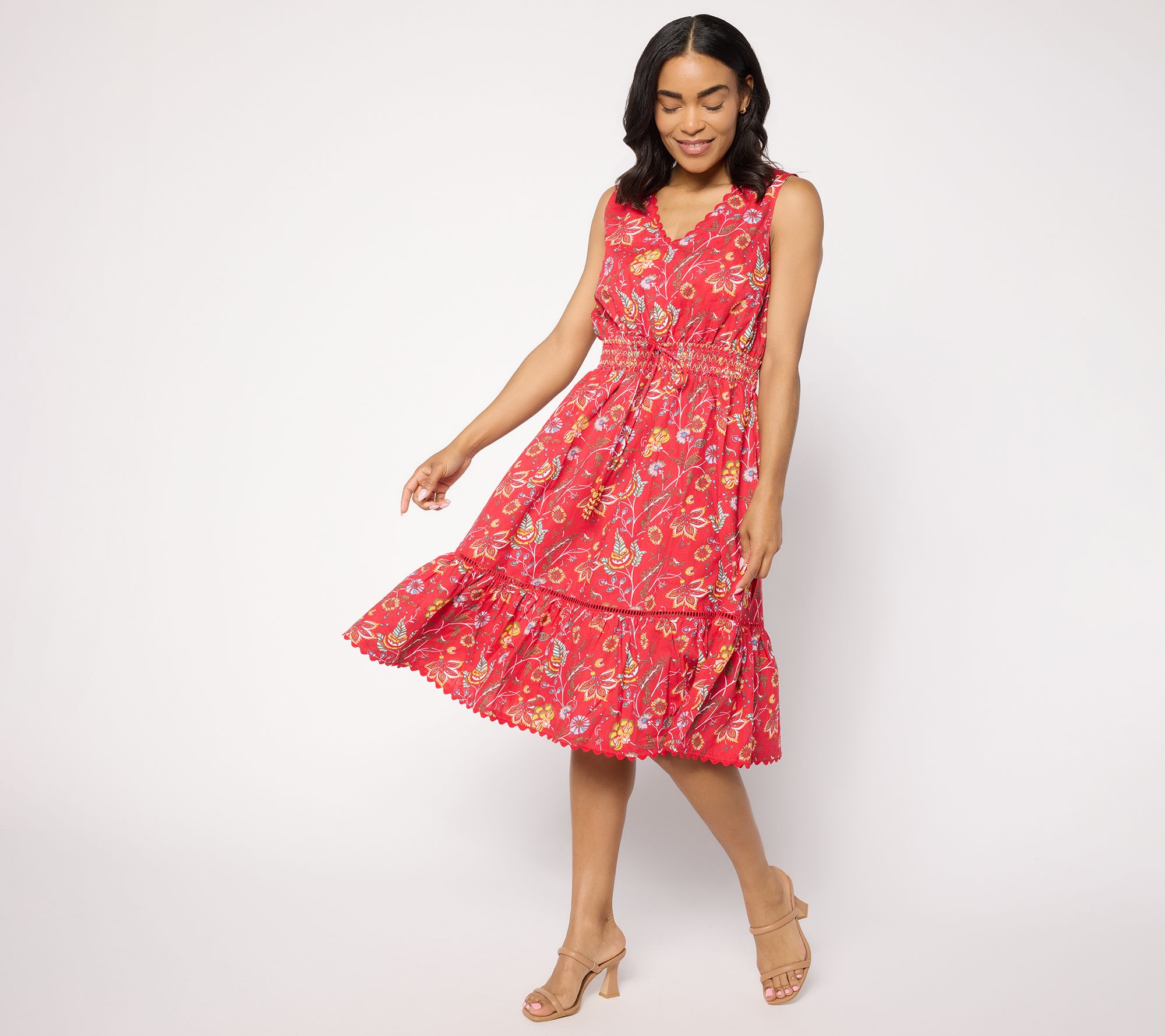 Susan Graver Petite Printed Swiss Dot Tank Midi Dress
