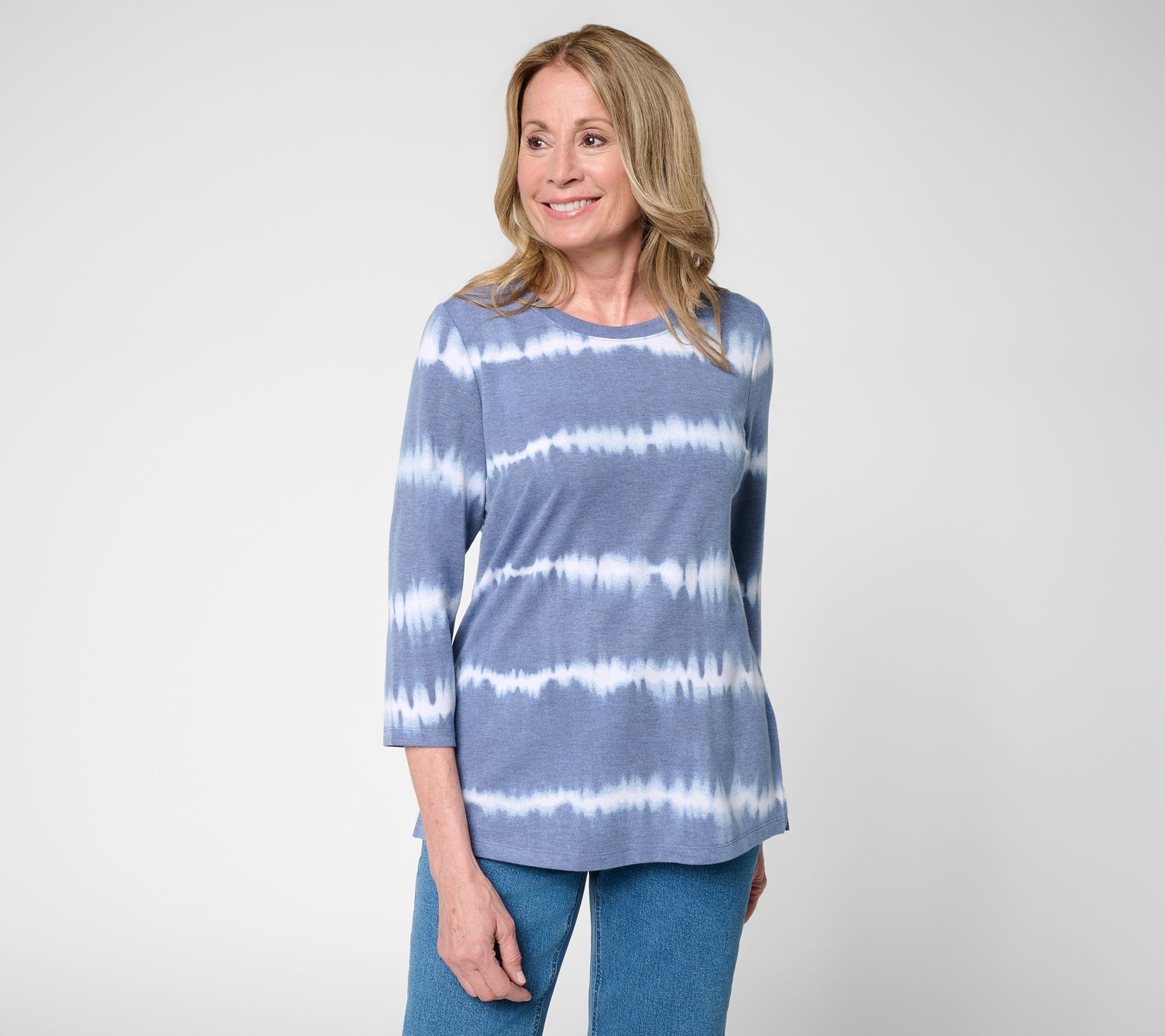 Denim & Co. Regular So Soft Tie Dye Stripe Printed Top