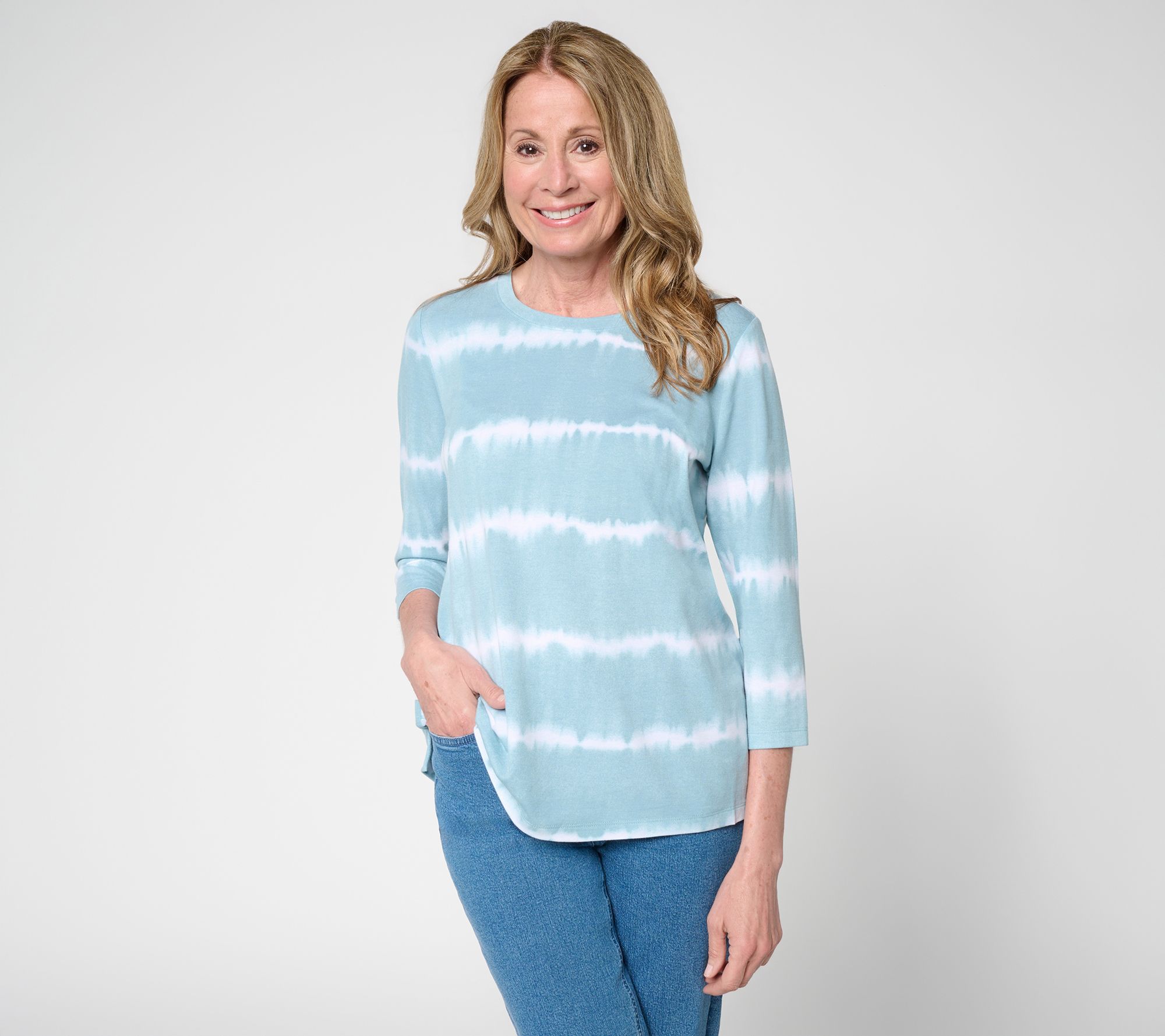 Denim & Co. Regular So Soft Tie Dye Stripe Printed Top