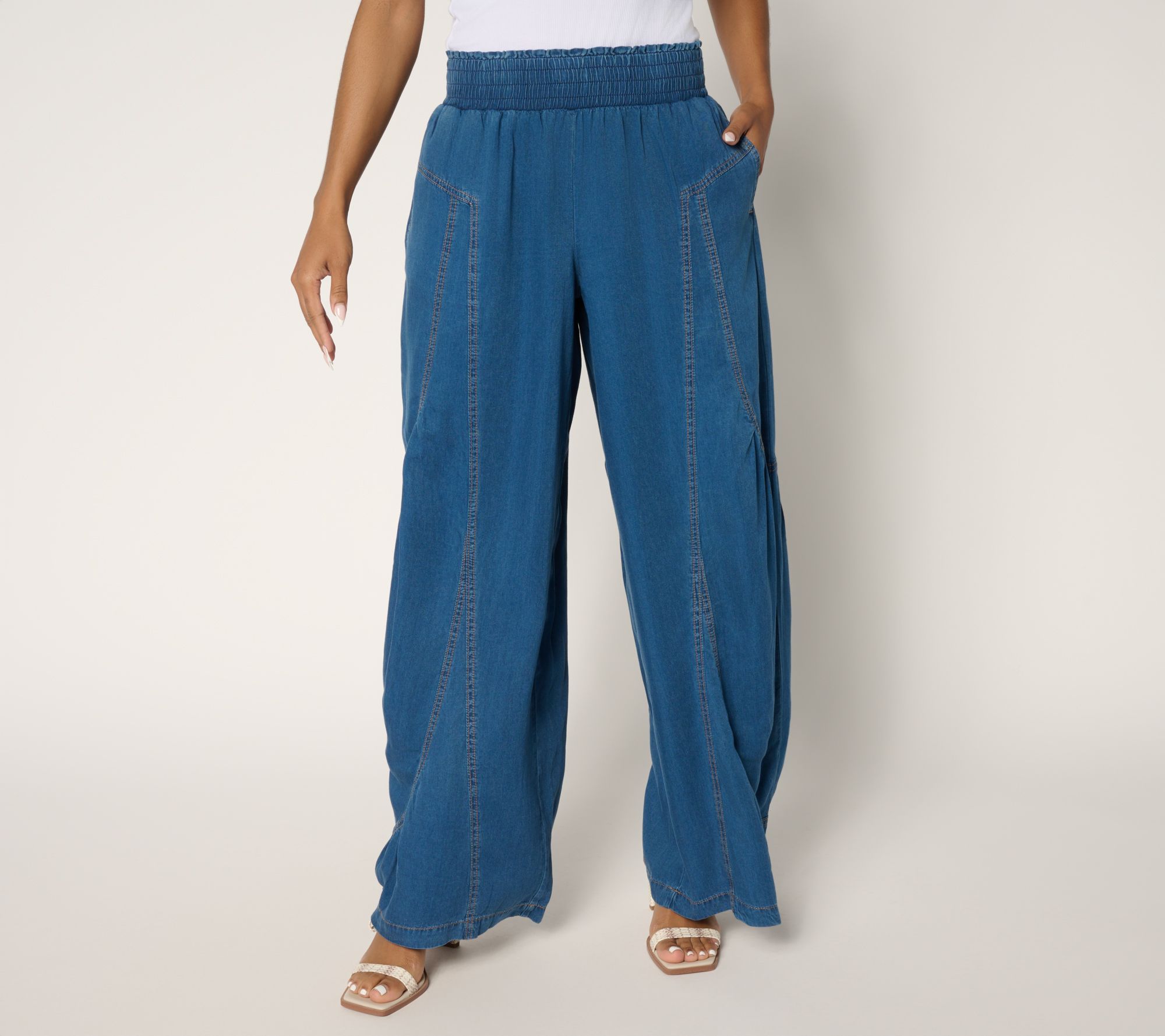 "As Is" Peace Love World Boheme Petite Drapey Lyocell Wide Leg Pants