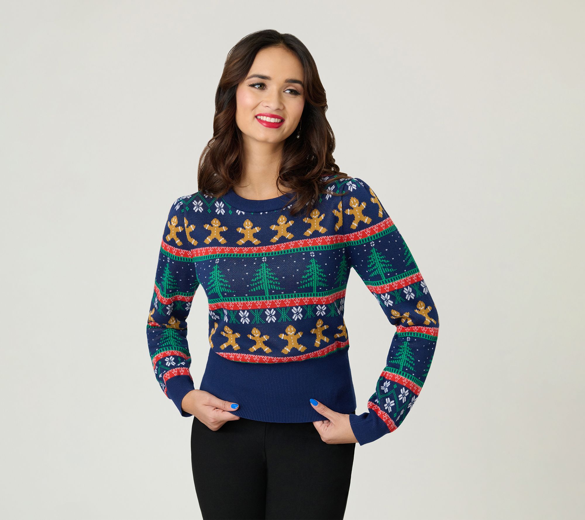 Unique Vintage Navy & Gingerbread Men Fair IsleSweater