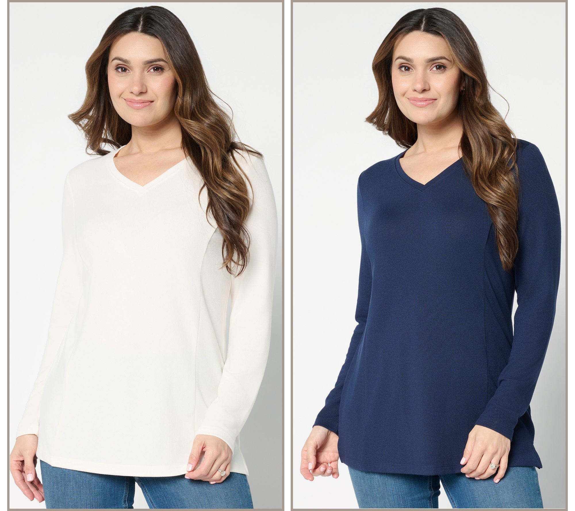 "As Is" Denim & Co. Essentials Heavenly Jersey 2-Pack V-Neck Tunics