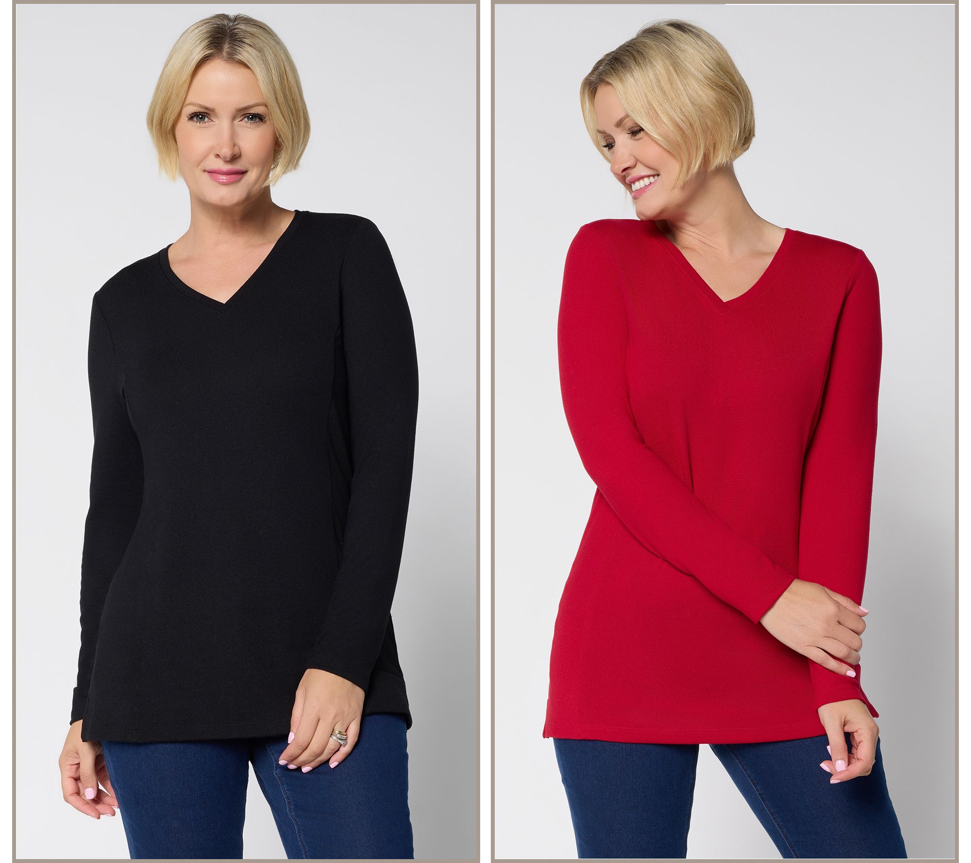 "As Is" Denim & Co. Essentials Heavenly Jersey 2-Pack V-Neck Tunics