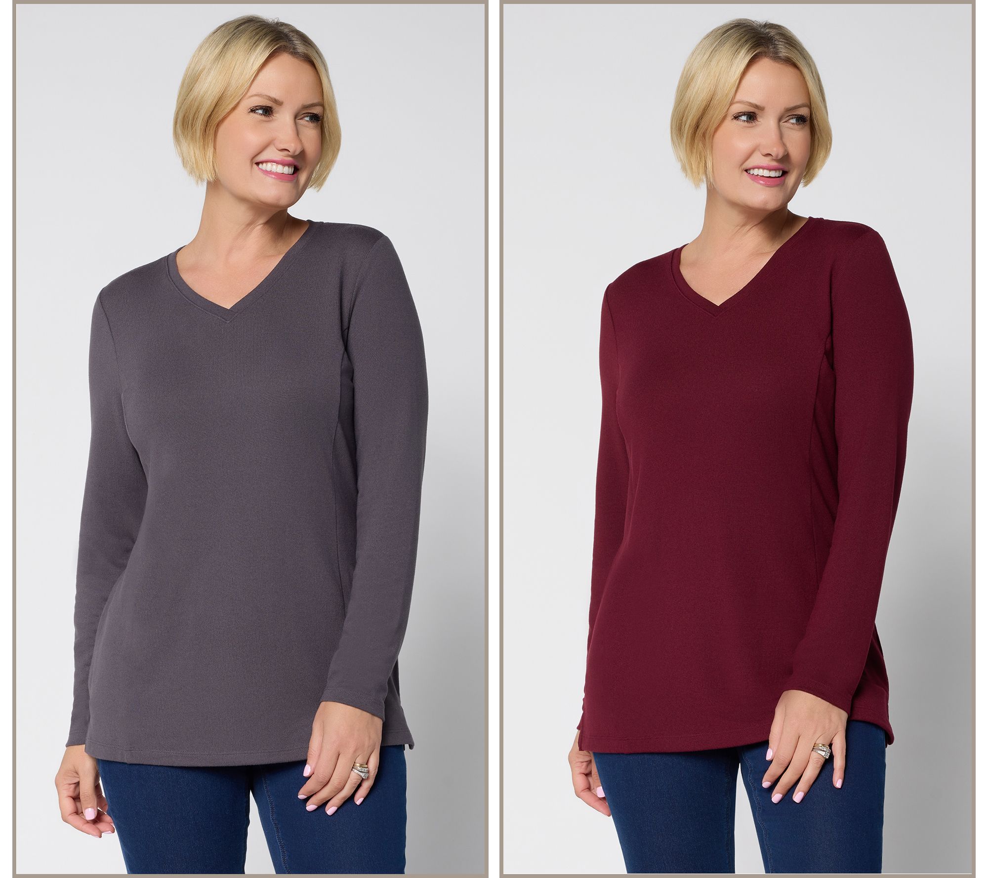 "As Is" Denim & Co. Essentials Heavenly Jersey 2-Pack V-Neck Tunics