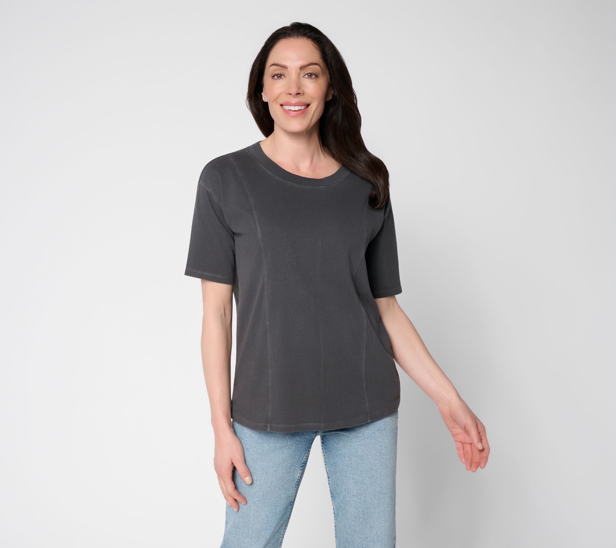 LOGO by Lori Goldstein Everyday Elbow Sleeve Seamed Top
