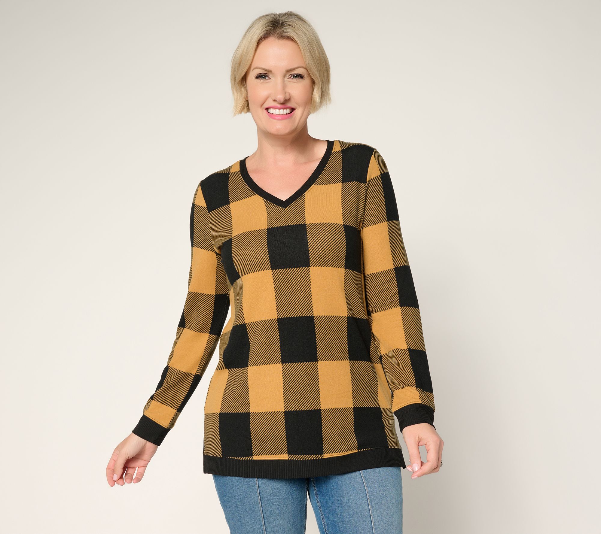 "As Is" Denim & Co. Regular Buffalo Plaid Heavenly Jersey Tunic