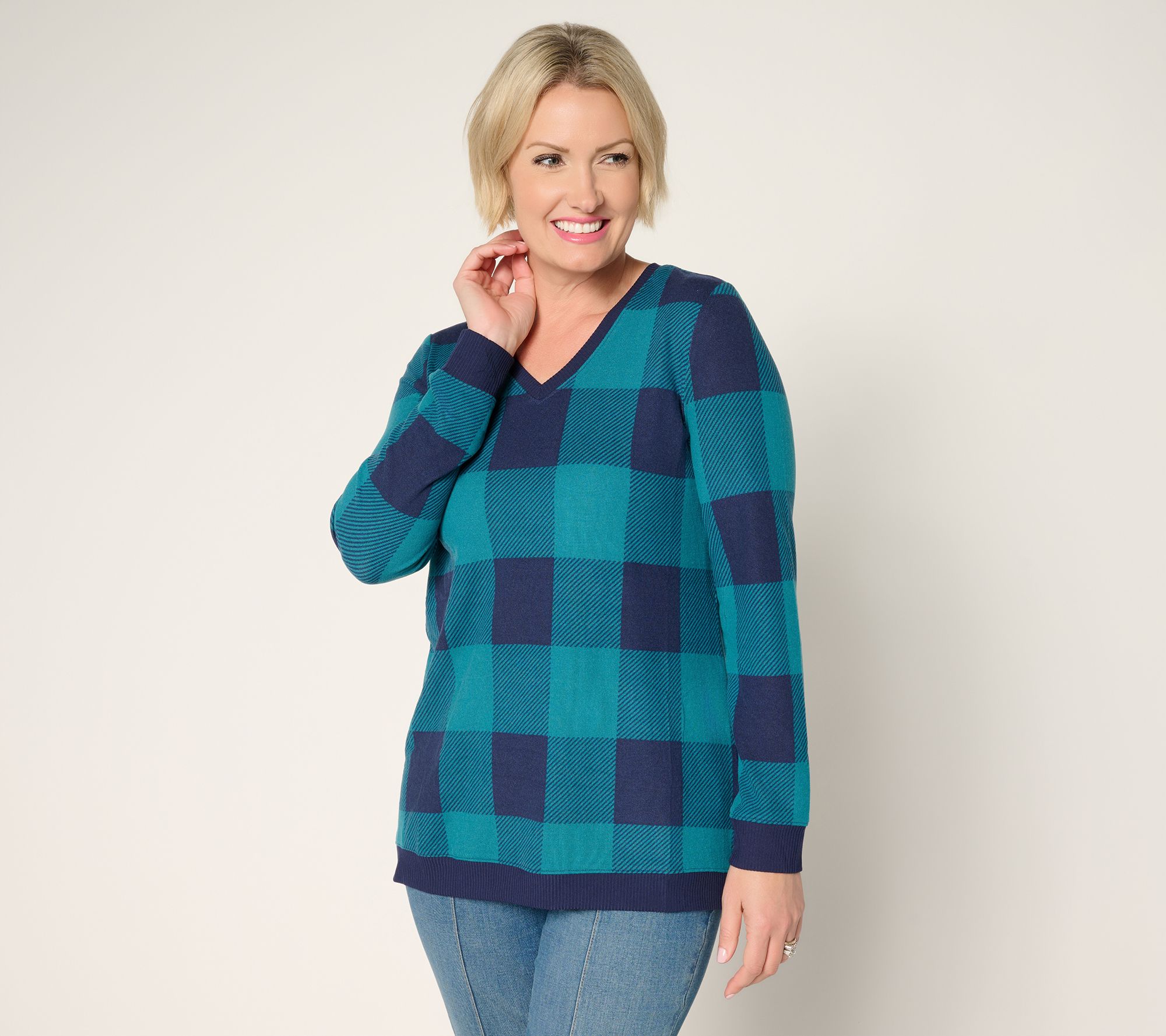 "As Is" Denim & Co. Regular Buffalo Plaid Heavenly Jersey Tunic