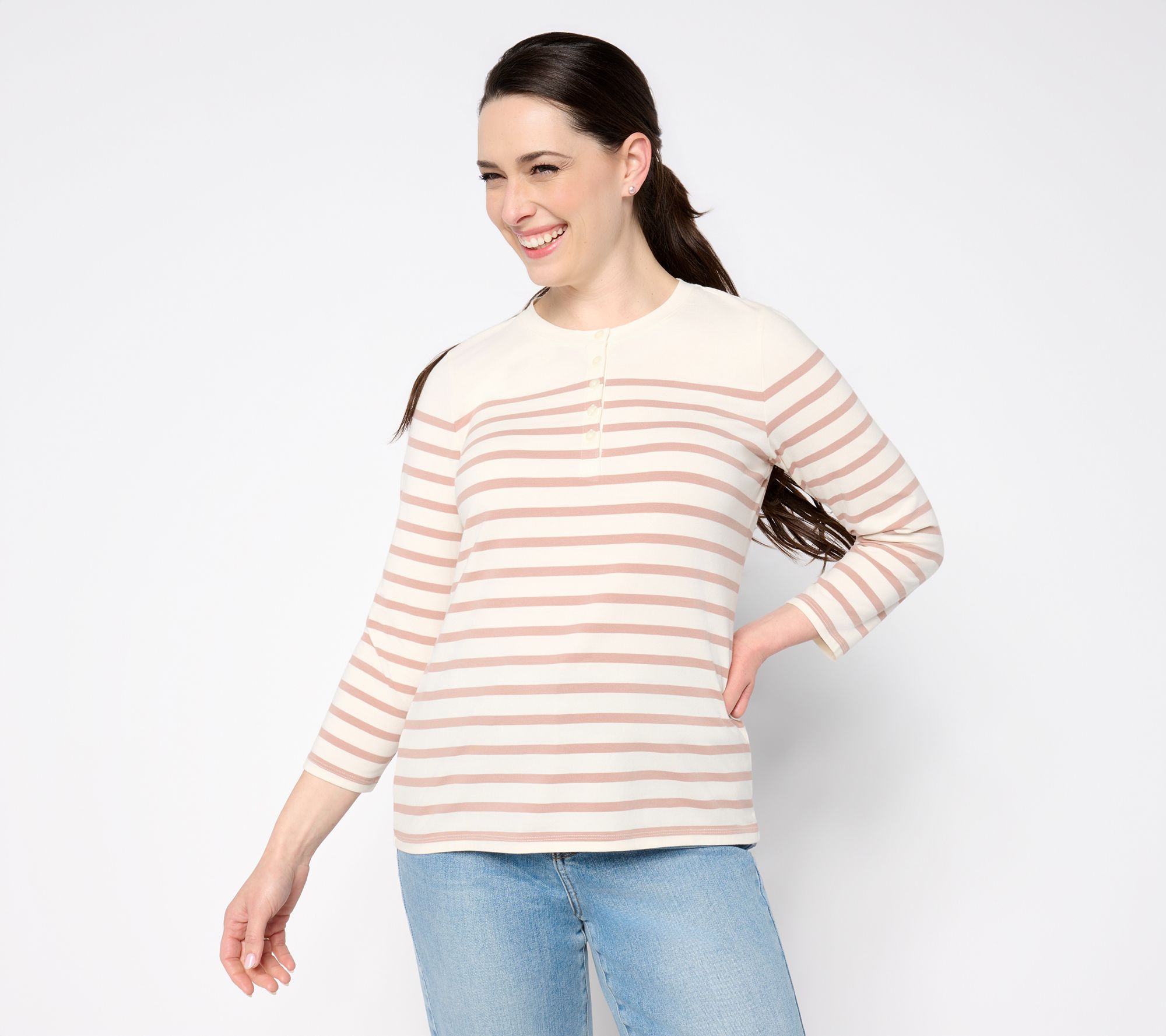AnyBody Cozy Knit Jersey 3/4 Sleeve Henley