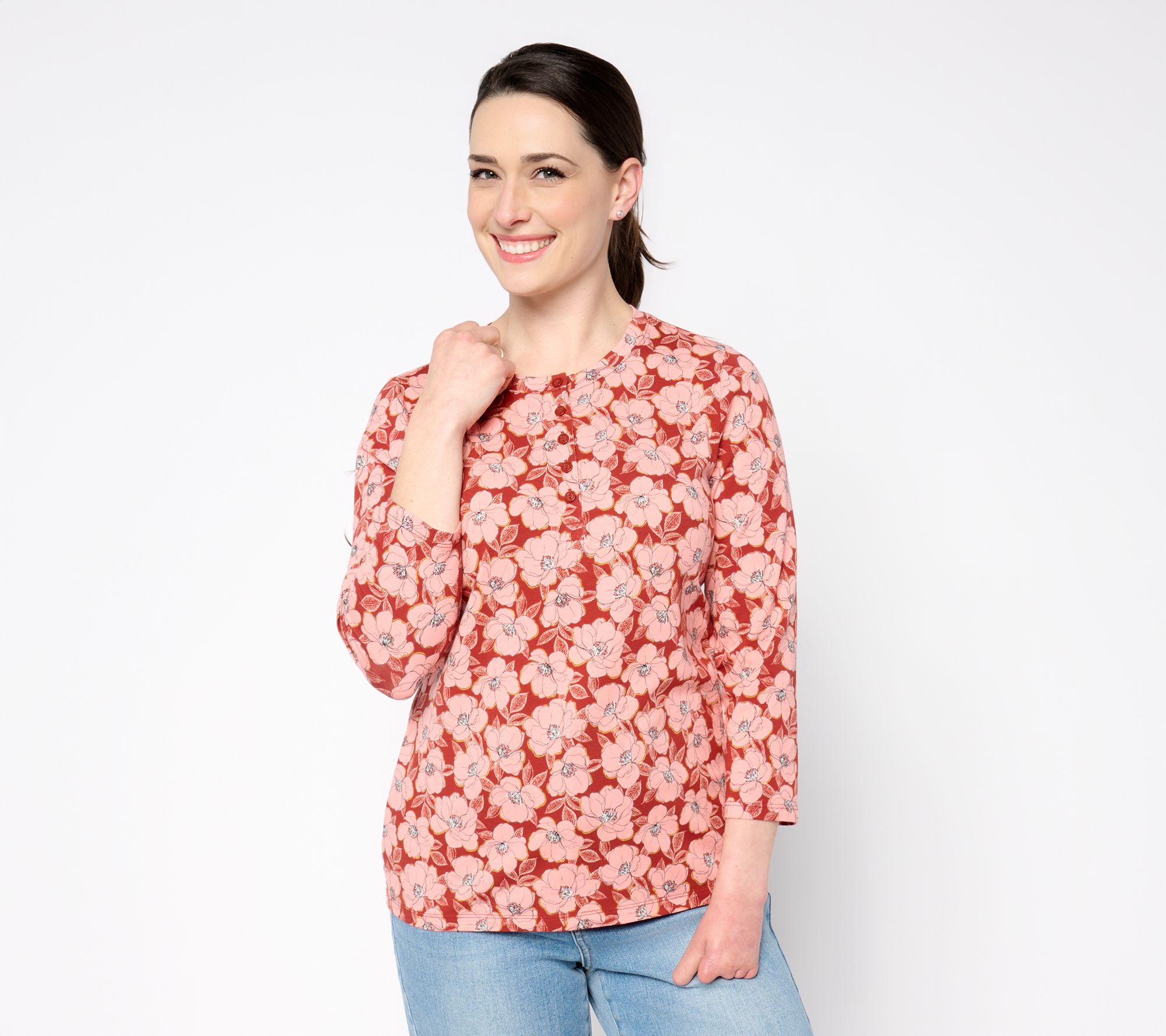 AnyBody Cozy Knit Jersey 3/4 Sleeve Henley