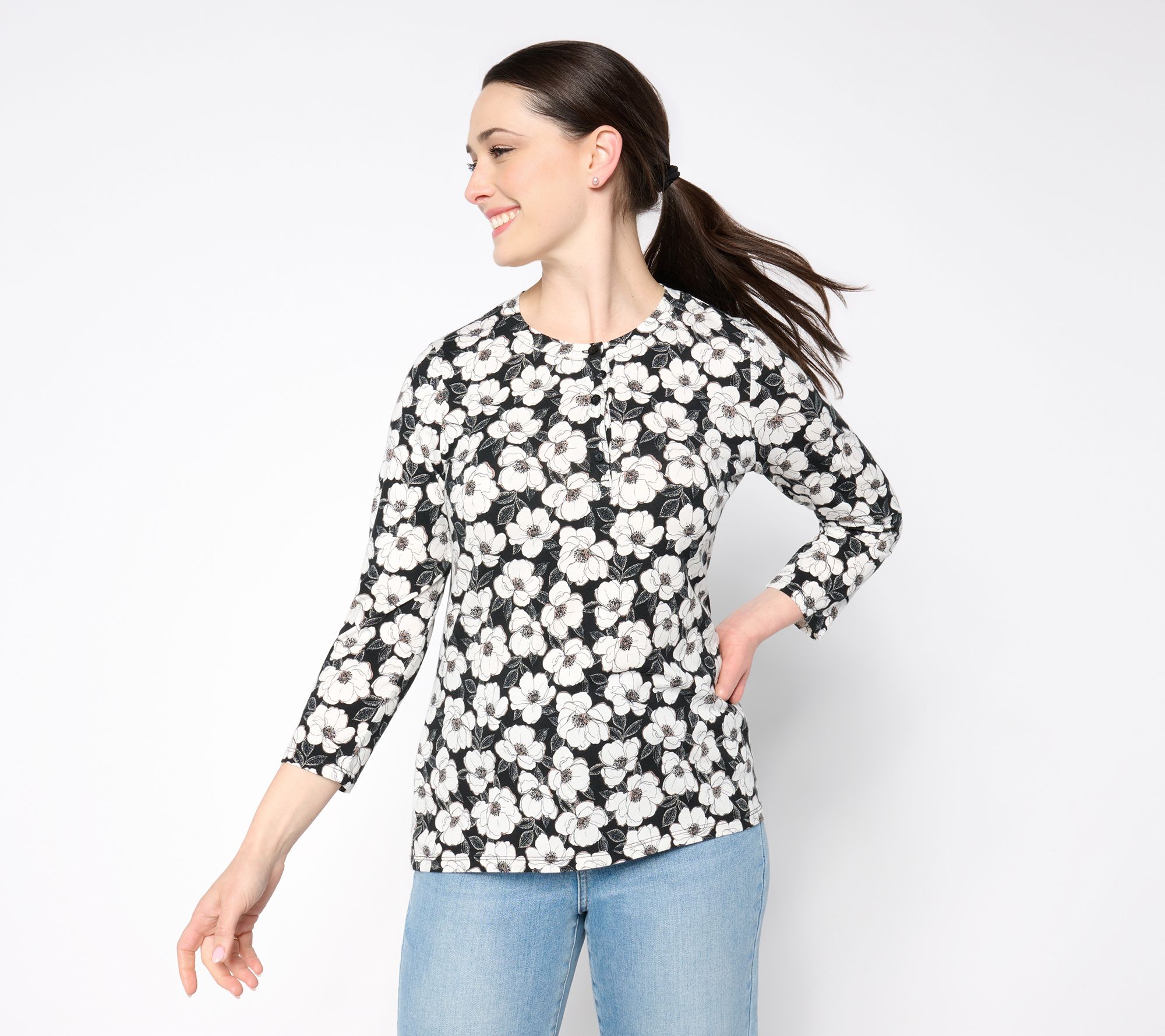 AnyBody Cozy Knit Jersey 3/4 Sleeve Henley