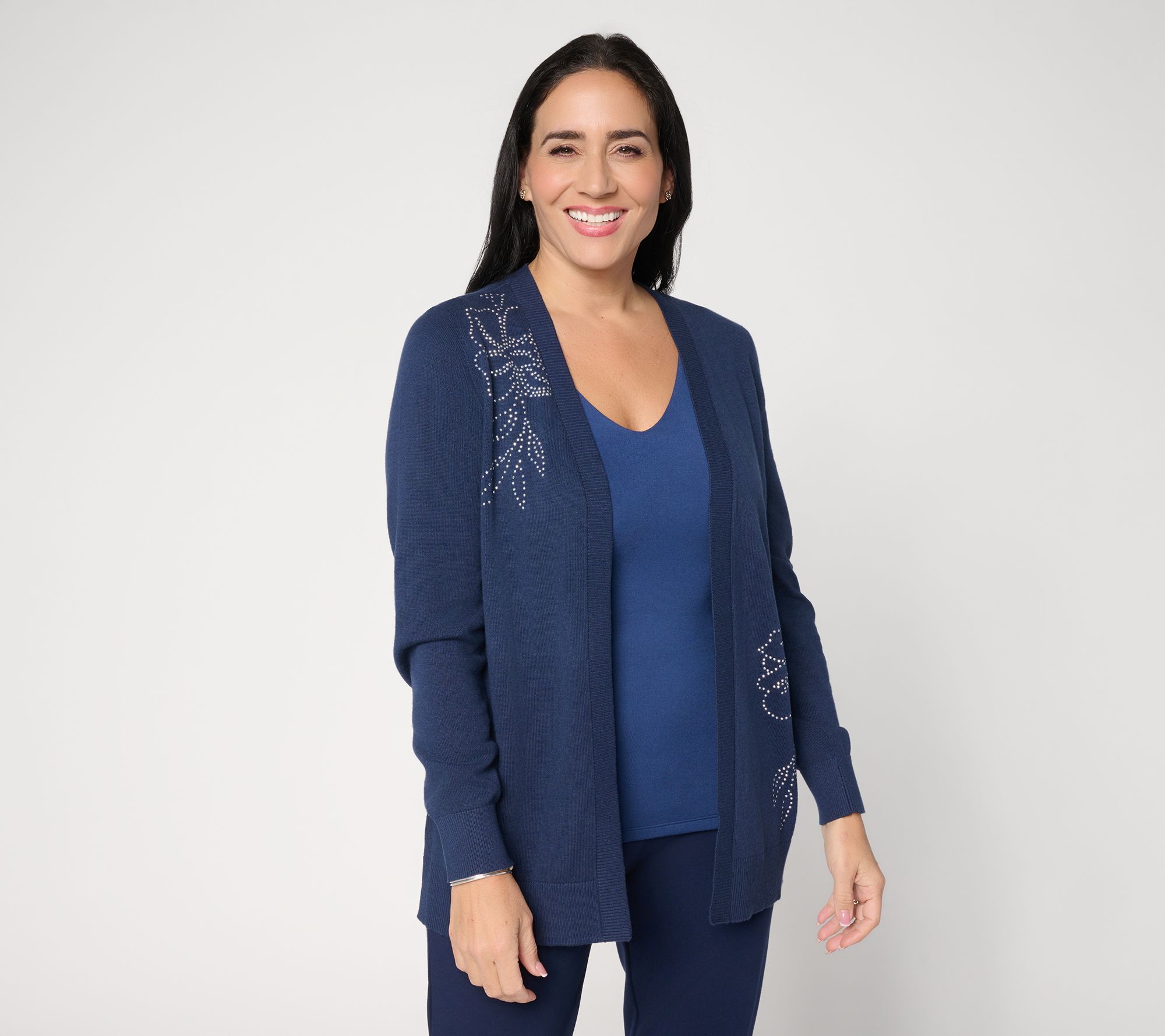 "As Is" Susan Graver Embellished Open Front Cardigan