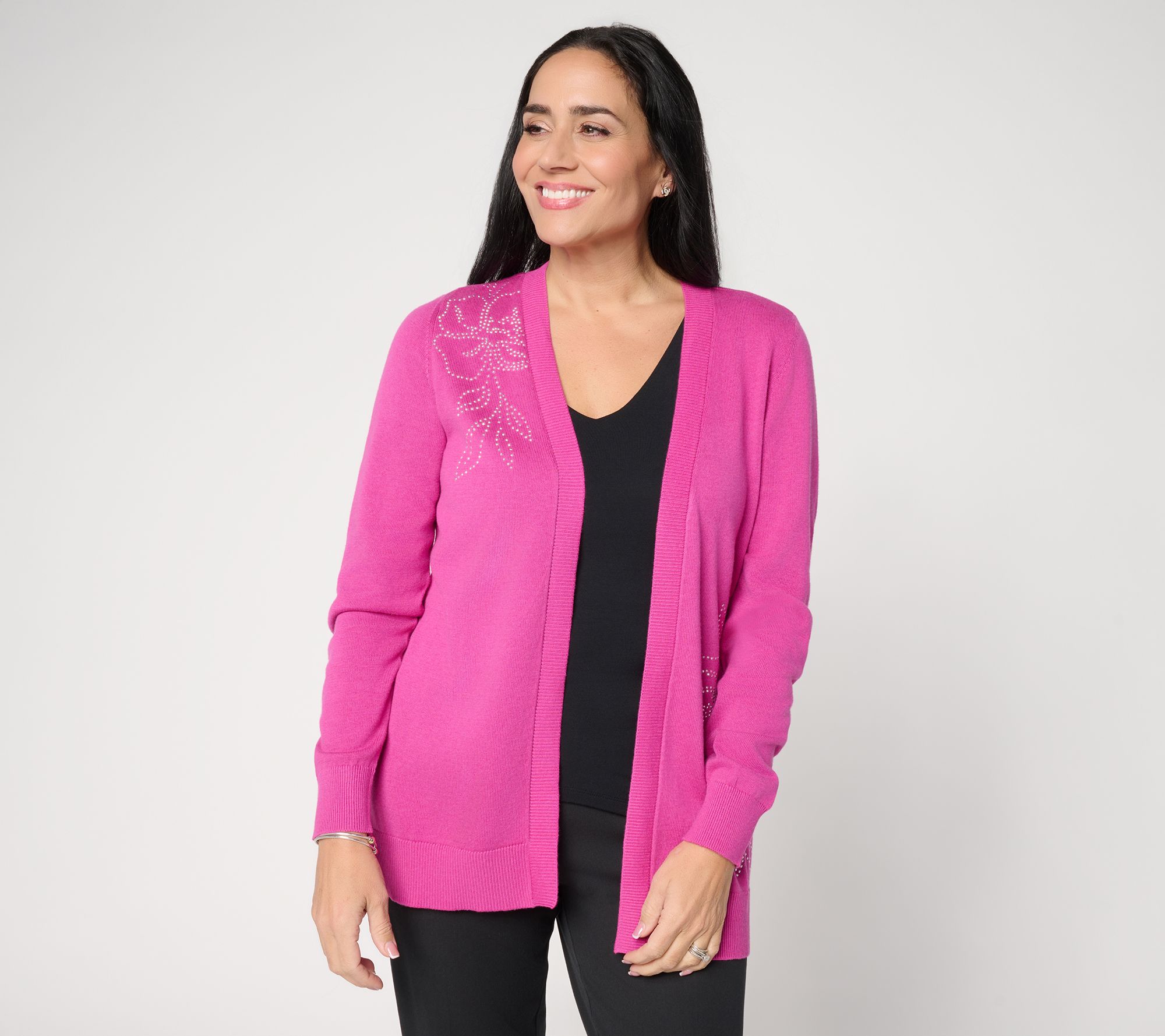 "As Is" Susan Graver Embellished Open Front Cardigan
