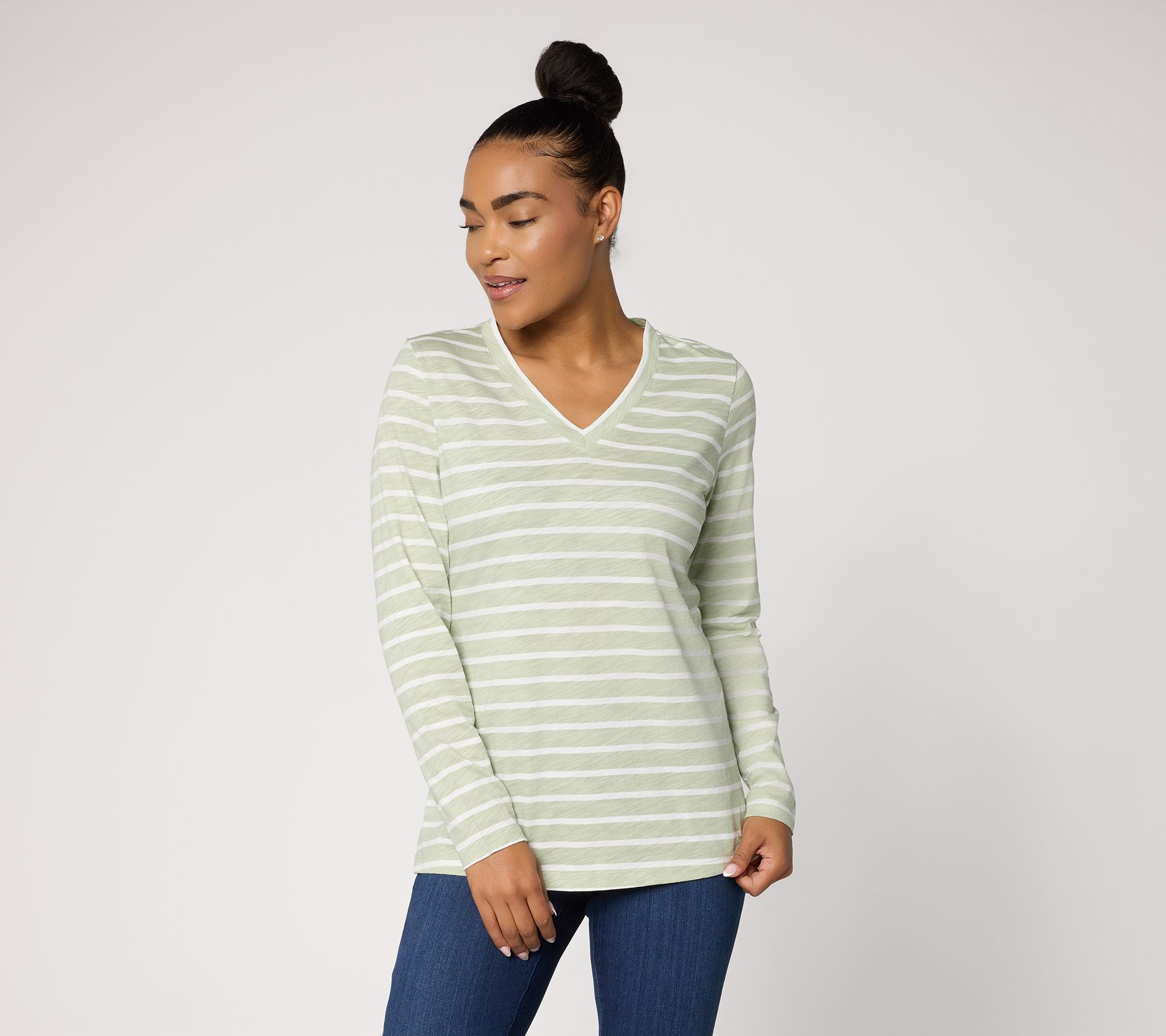 "As Is" Belle by Kim Gravel Slub Knit Stripe V-Neck Top