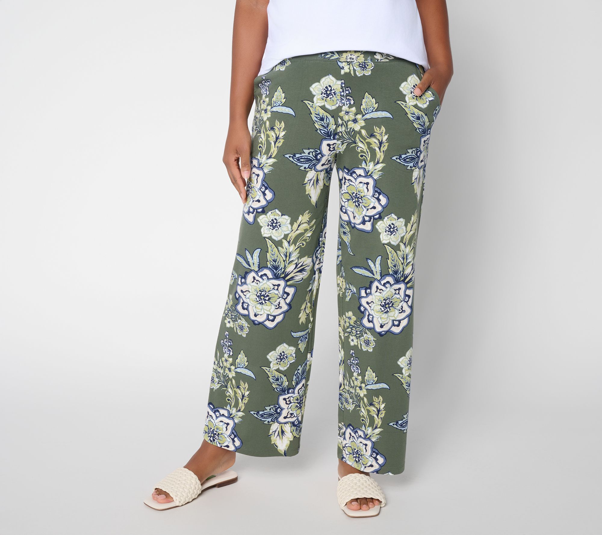 Denim & Co. Petite Fall Beach Jersey Wide Leg Pants