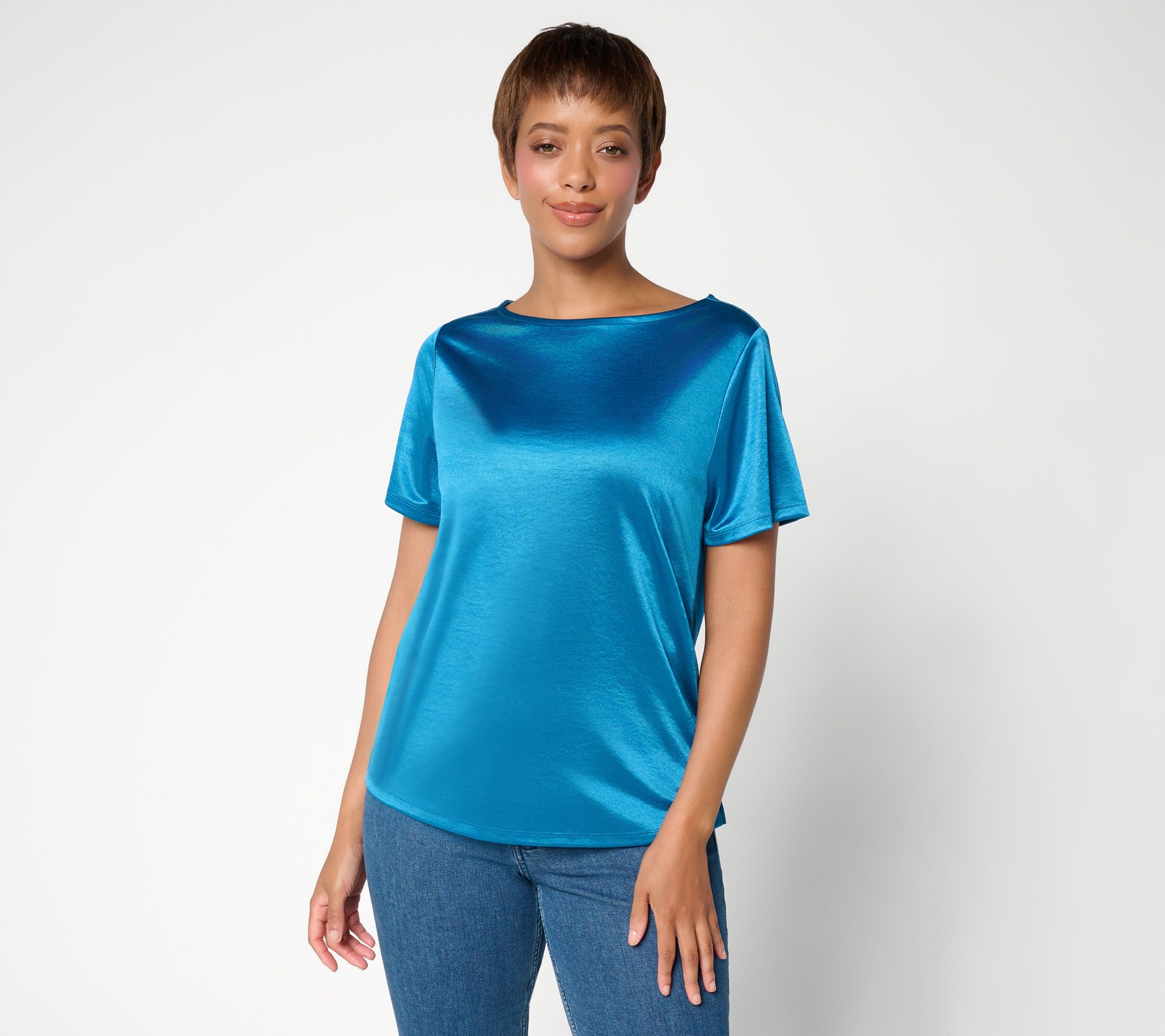 BEAUTIFUL by Lawrence Zarian Satin Knit Top with Cap Sleeve