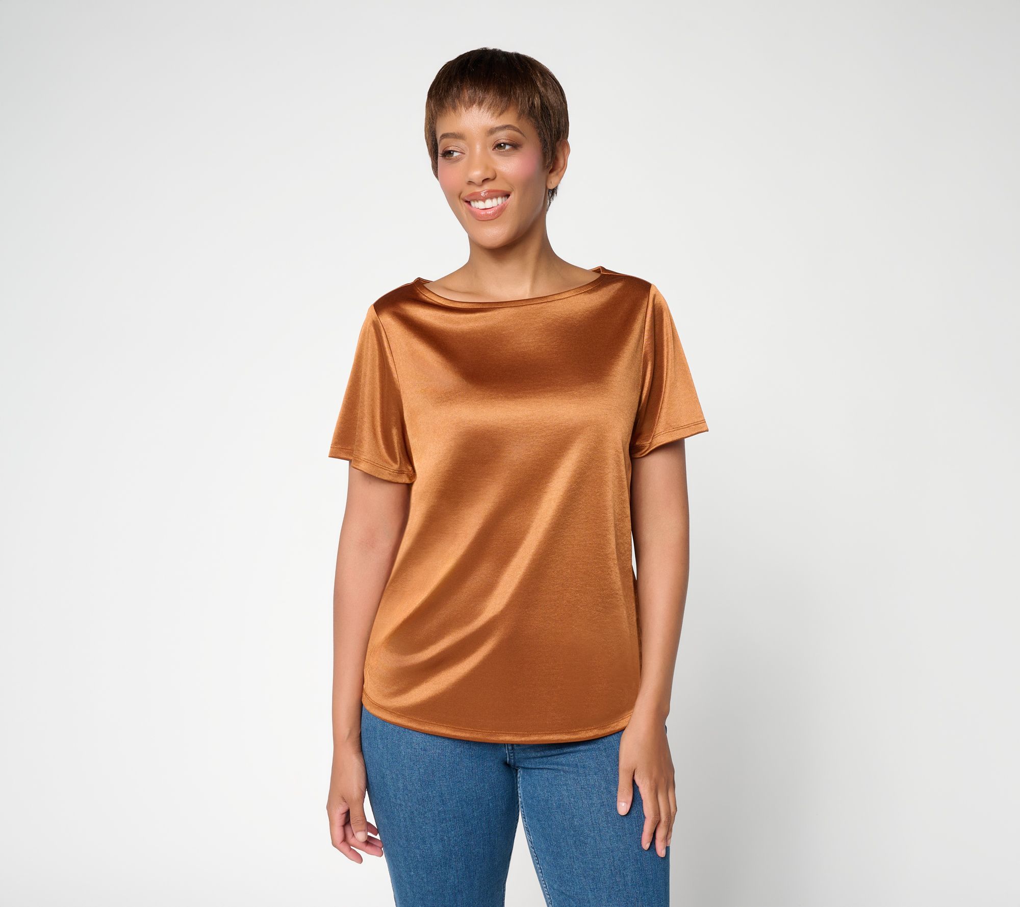 BEAUTIFUL by Lawrence Zarian Satin Knit Top with Cap Sleeve